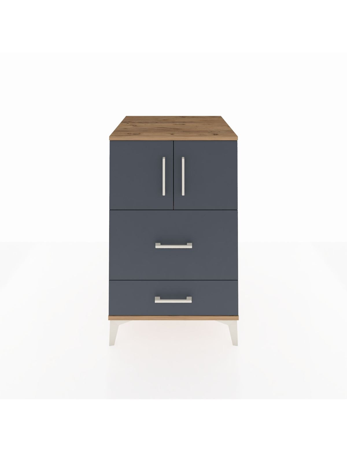 Kronos Komodin Tek Raflı 2 Çekmeceli 2 Kapaklı 60x59x96 Çam-Antrasit