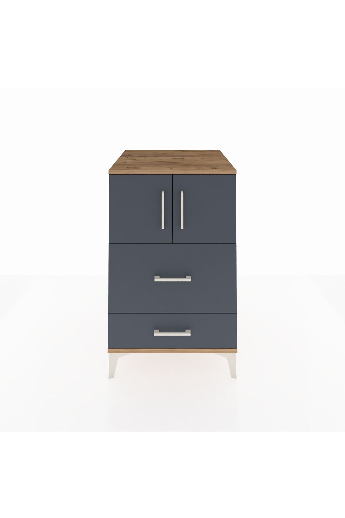 Kronos Komodin Tek Raflı 2 Çekmeceli 2 Kapaklı 60x59x96 Çam-Antrasit