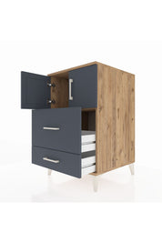 Kronos Komodin Tek Raflı 2 Çekmeceli 2 Kapaklı 60x59x96 Çam-Antrasit