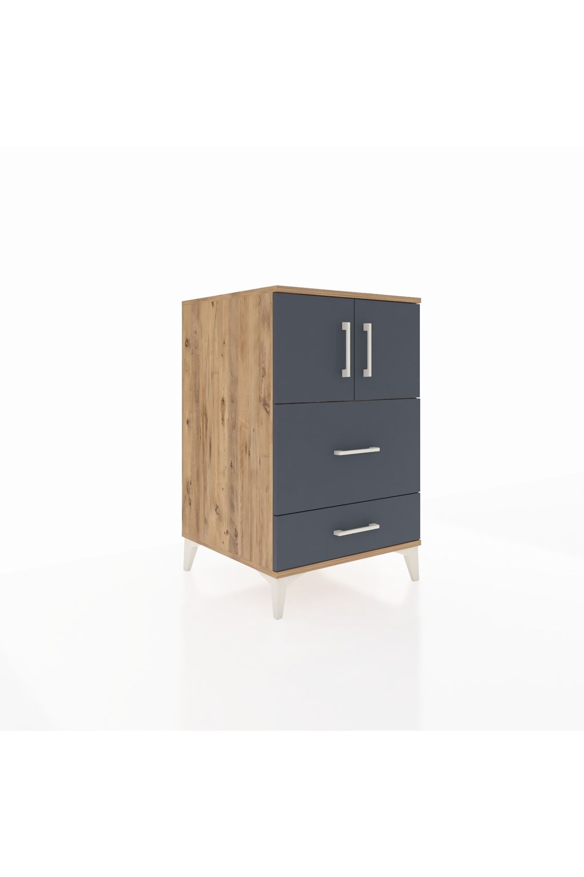 Kronos Komodin Tek Raflı 2 Çekmeceli 2 Kapaklı 60x59x96 Çam-Antrasit