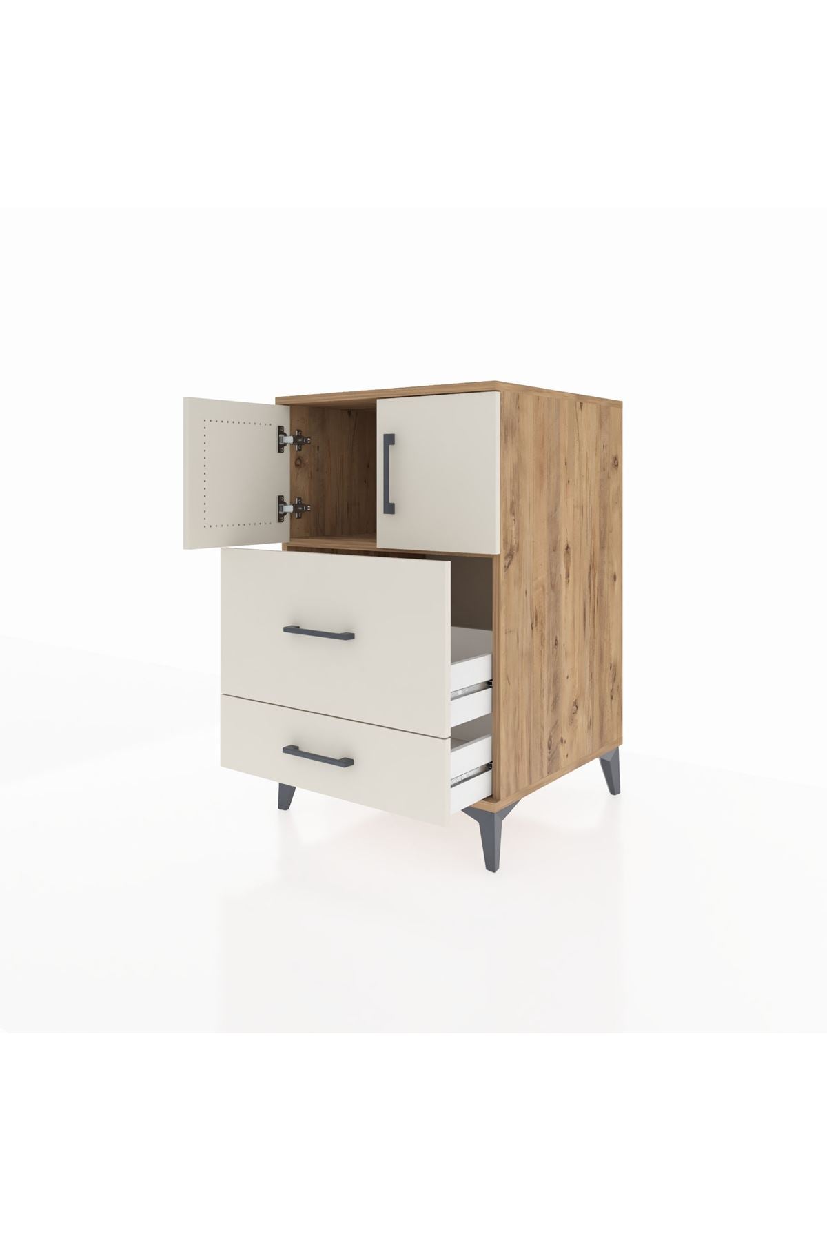 Kronos Komodin Tek Raflı 2 Çekmeceli 2 Kapaklı 60x59x96 Çam-Aytaşı