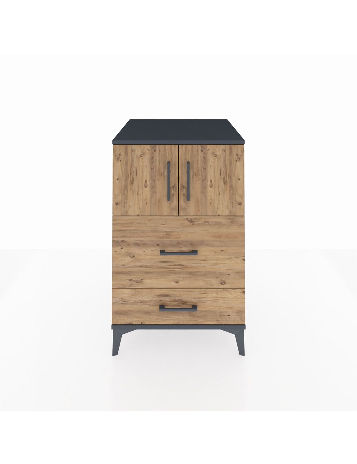 Kronos Komodin Tek Raflı 2 Çekmeceli 2 Kapaklı 60x59x96 Antrasit-Çam