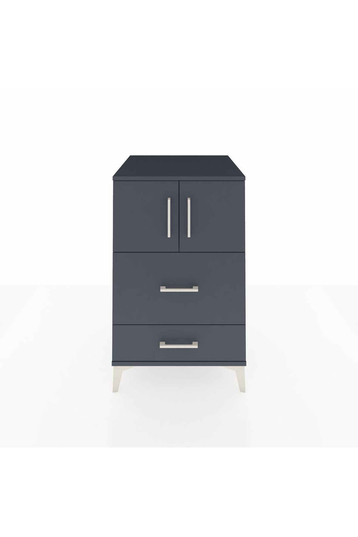 Kronos Komodin Tek Raflı 2 Çekmeceli 2 Kapaklı 60x59x96 Antrasit-Antrasit