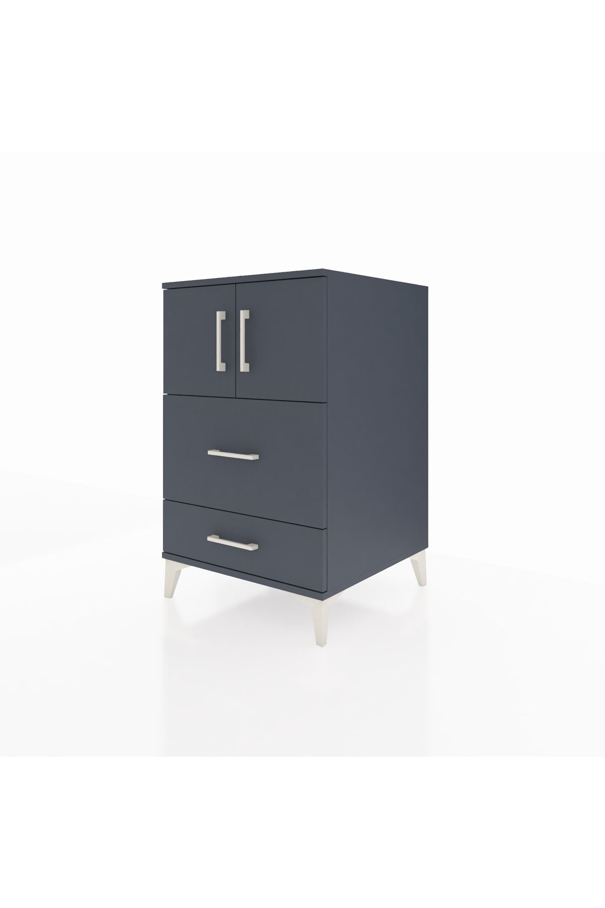 Kronos Komodin Tek Raflı 2 Çekmeceli 2 Kapaklı 60x59x96 Antrasit-Antrasit