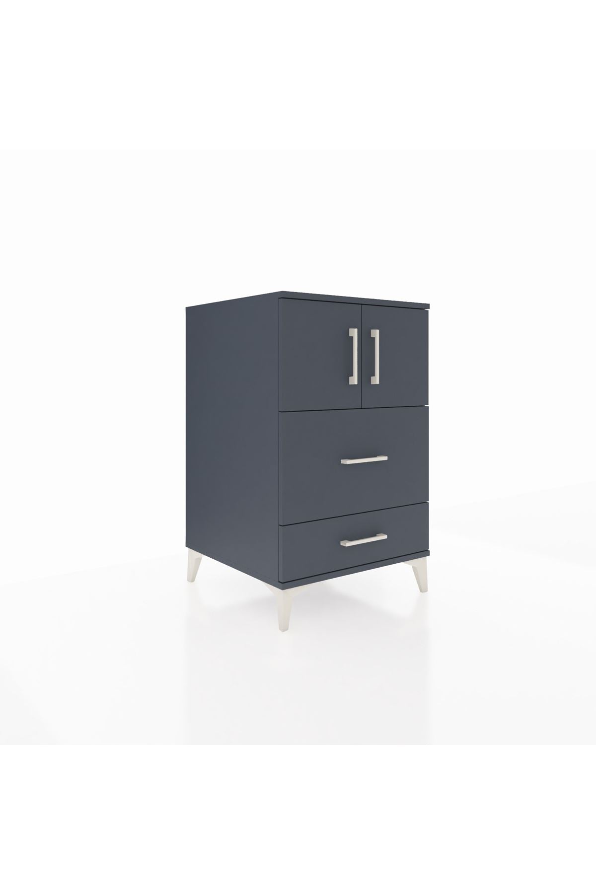 Kronos Komodin Tek Raflı 2 Çekmeceli 2 Kapaklı 60x59x96 Antrasit-Antrasit