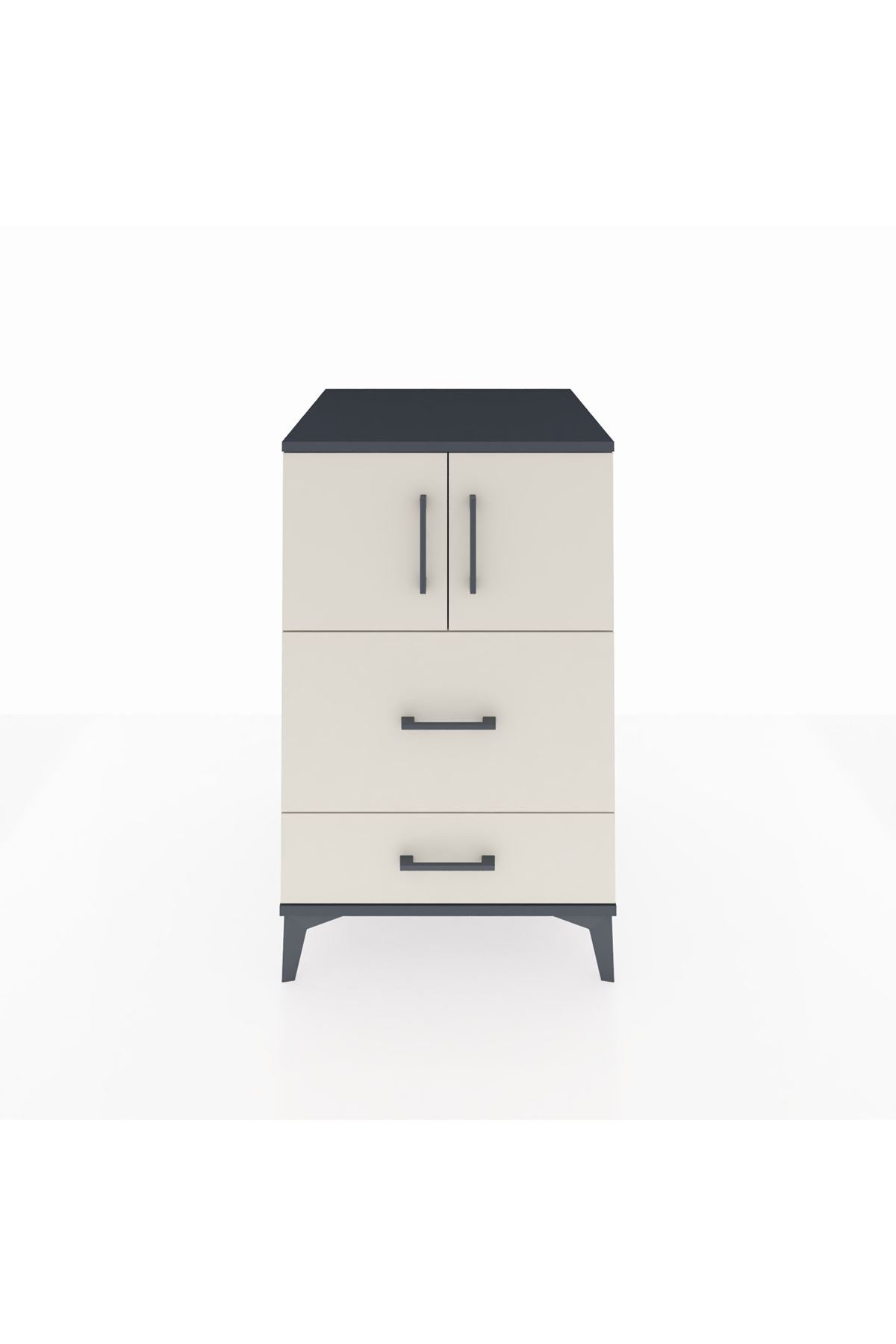 Kronos Komodin Tek Raflı 2 Çekmeceli 2 Kapaklı 60x59x96 Antrasit-Aytaşı