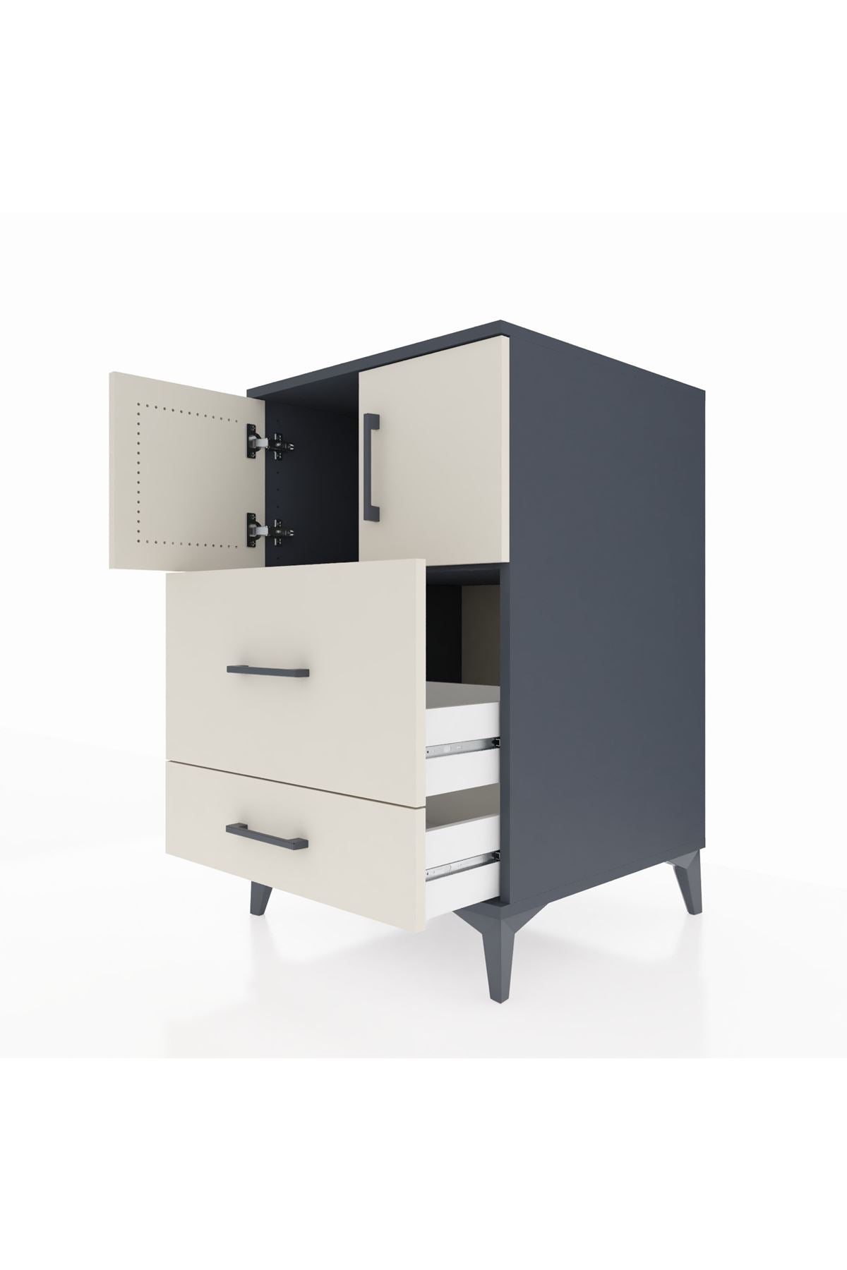 Kronos Komodin Tek Raflı 2 Çekmeceli 2 Kapaklı 60x59x96 Antrasit-Aytaşı