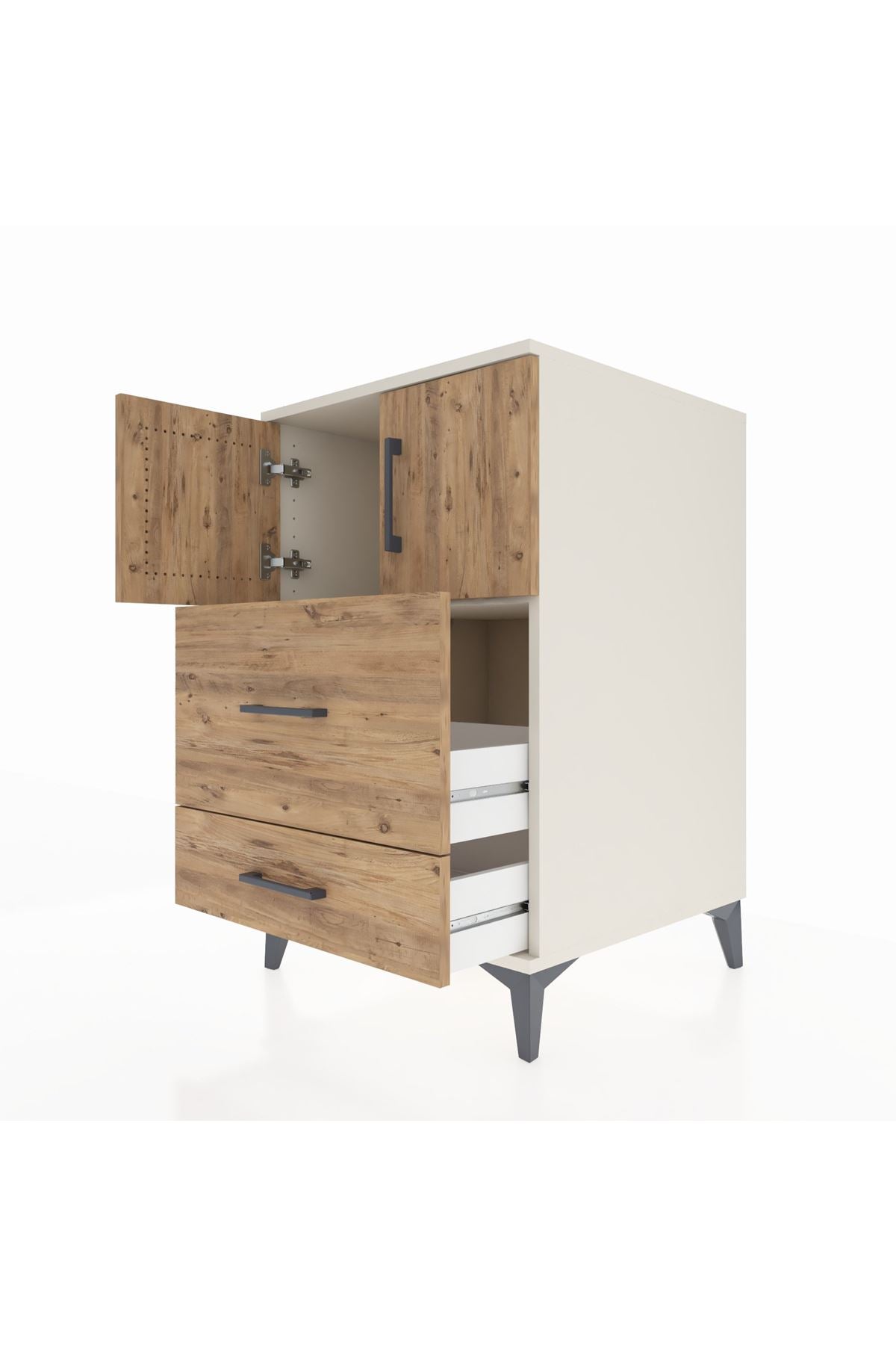 Kronos Komodin Tek Raflı 2 Çekmeceli 2 Kapaklı 60x59x96 Aytaşı-Çam