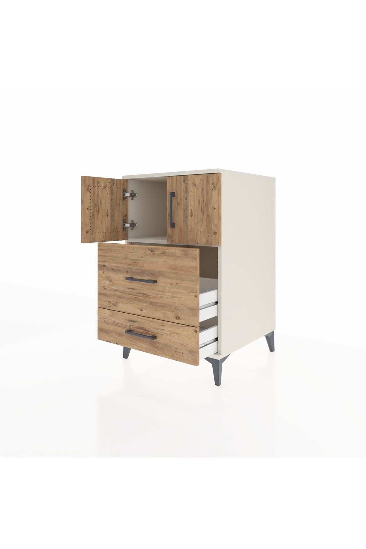 Kronos Komodin Tek Raflı 2 Çekmeceli 2 Kapaklı 60x59x96 Aytaşı-Çam