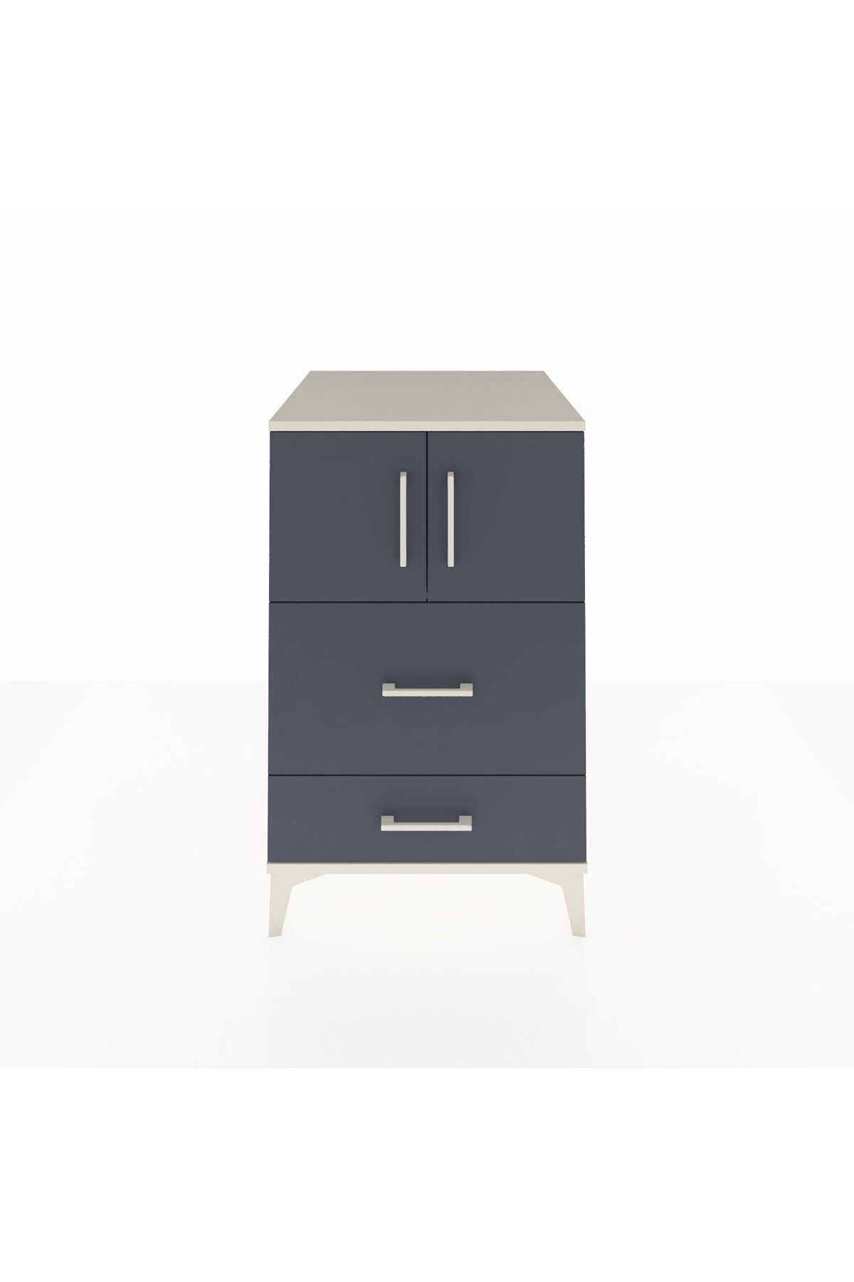 Kronos Komodin Tek Raflı 2 Çekmeceli 2 Kapaklı 60x59x96 Aytaşı-Antrasit