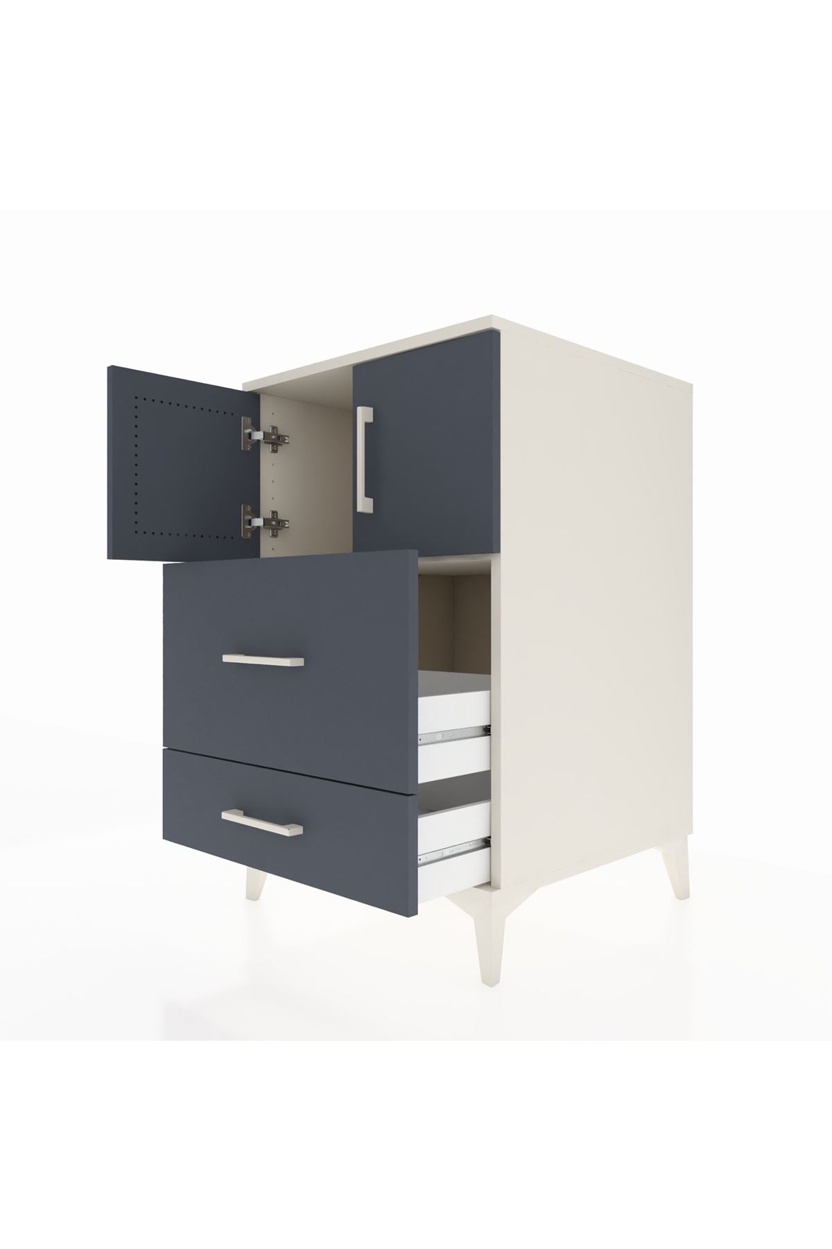 Kronos Komodin Tek Raflı 2 Çekmeceli 2 Kapaklı 60x59x96 Aytaşı-Antrasit