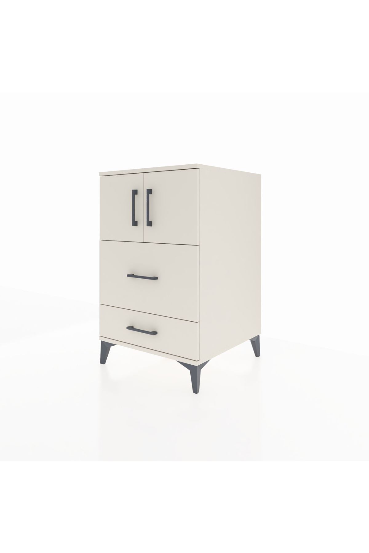 Kronos Komodin Tek Raflı 2 Çekmeceli 2 Kapaklı 60x59x96 Aytaşı-Aytaşı