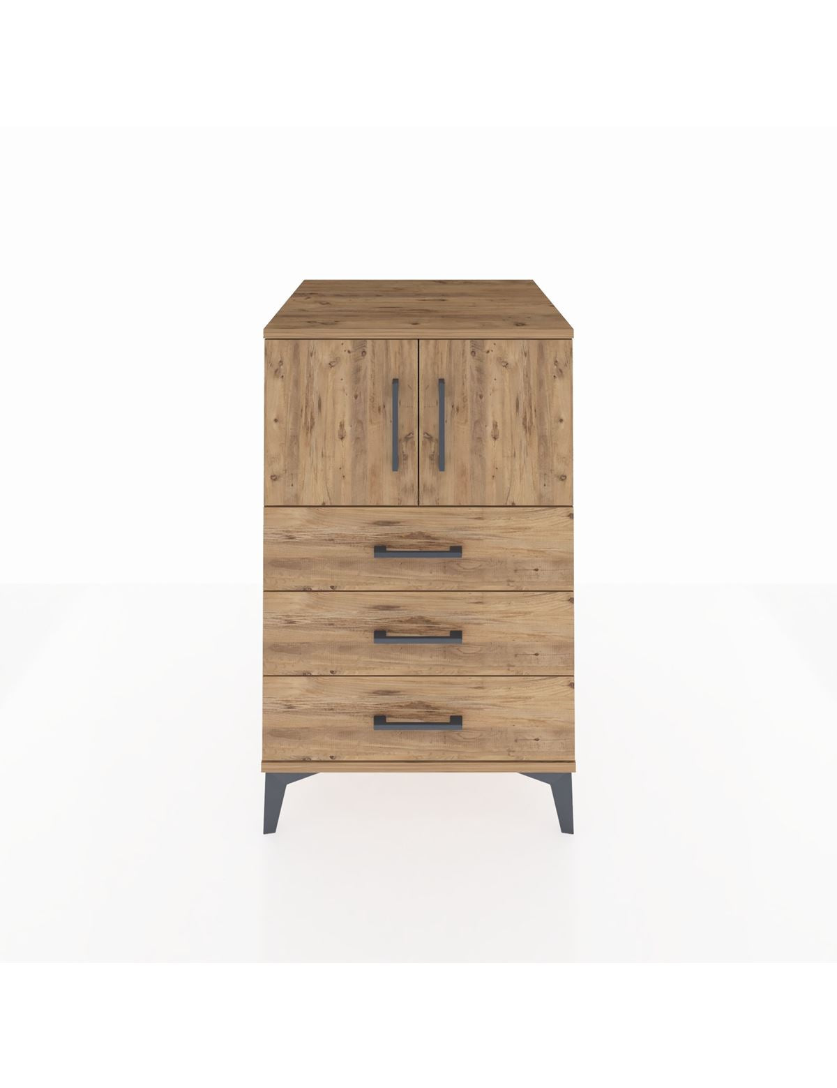 Kronos Komodin Tek Raflı 3 Çekmeceli 2 Kapaklı 60x59x96 Çam-Çam