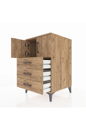 Kronos Komodin Tek Raflı 3 Çekmeceli 2 Kapaklı 60x59x96 Çam-Çam