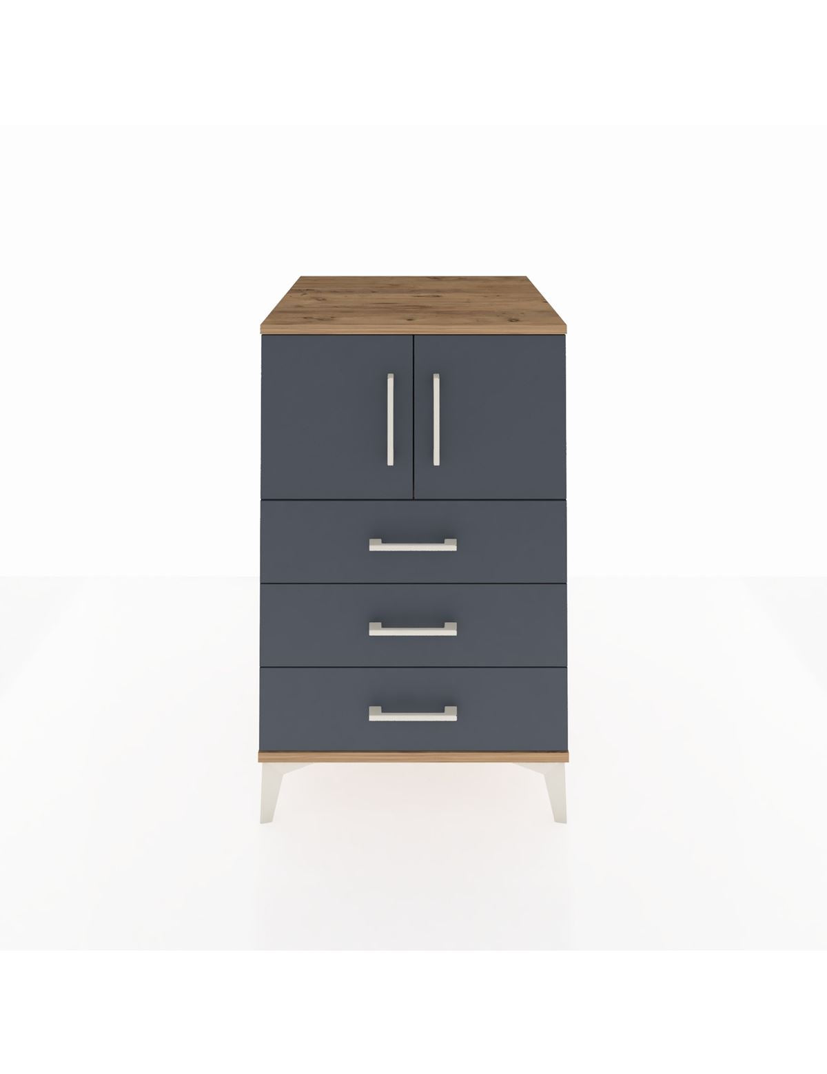 Kronos Komodin Tek Raflı 3 Çekmeceli 2 Kapaklı 60x59x96 Çam-Antrasit