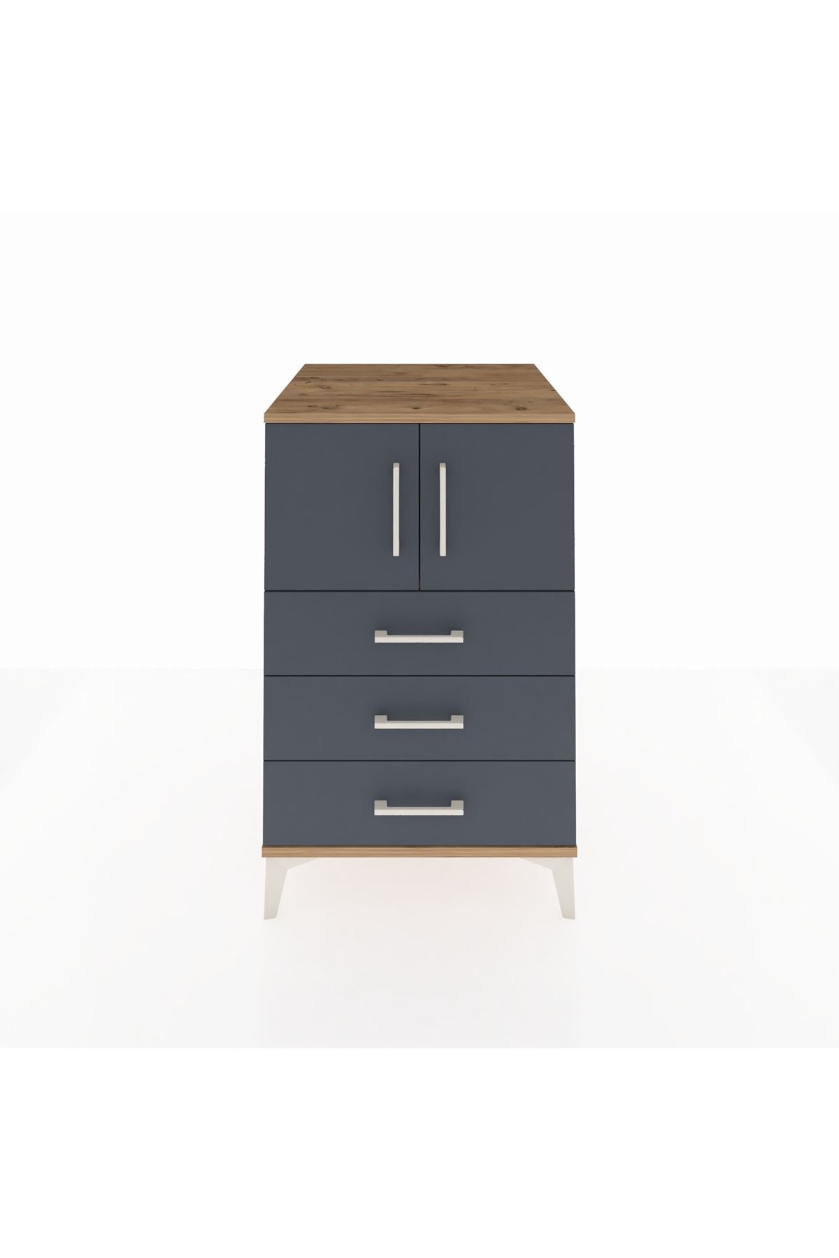 Kronos Komodin Tek Raflı 3 Çekmeceli 2 Kapaklı 60x59x96 Çam-Antrasit