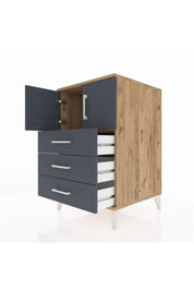 Kronos Komodin Tek Raflı 3 Çekmeceli 2 Kapaklı 60x59x96 Çam-Antrasit