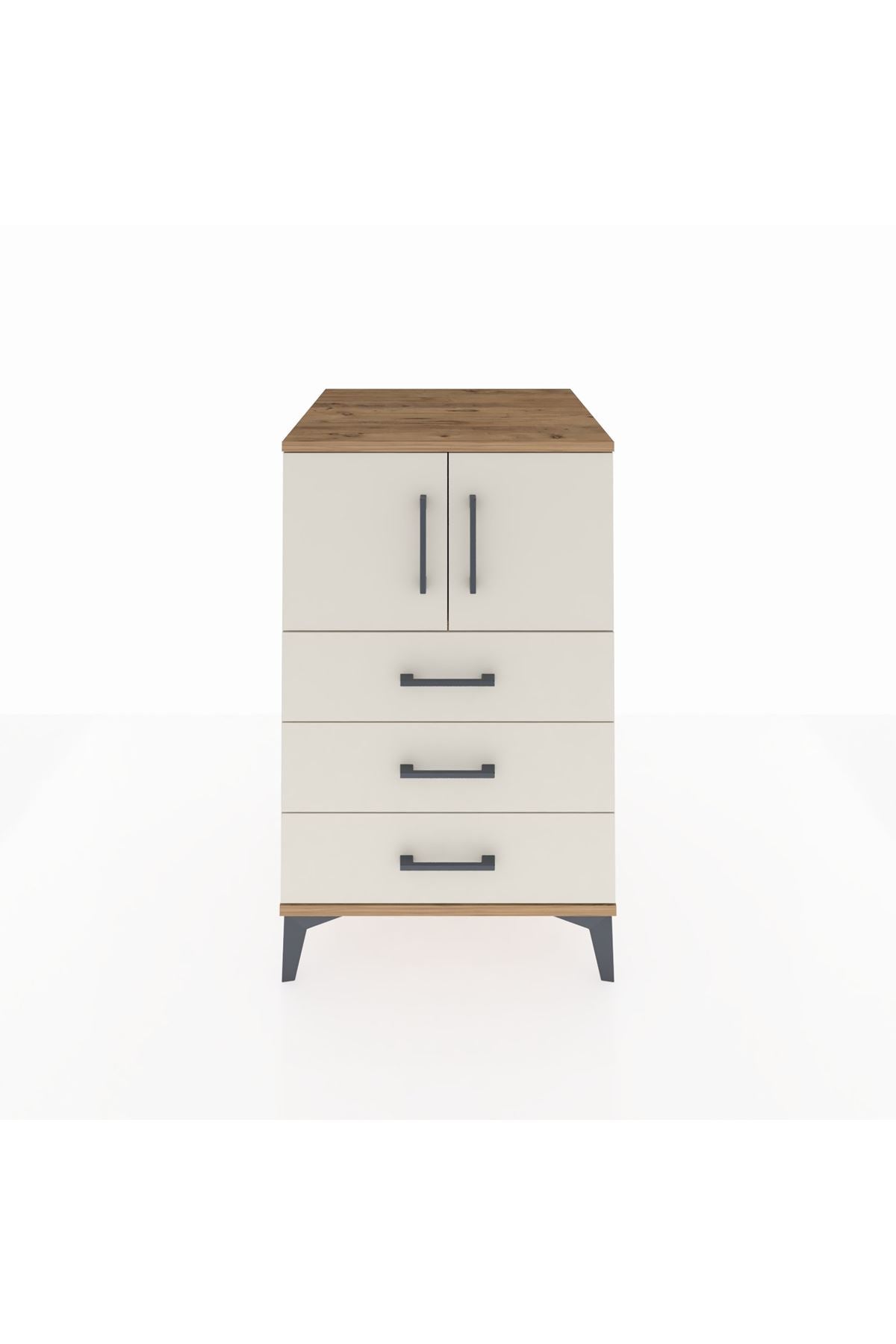 Kronos Komodin Tek Raflı 3 Çekmeceli 2 Kapaklı 60x59x96 Çam-Aytaşı