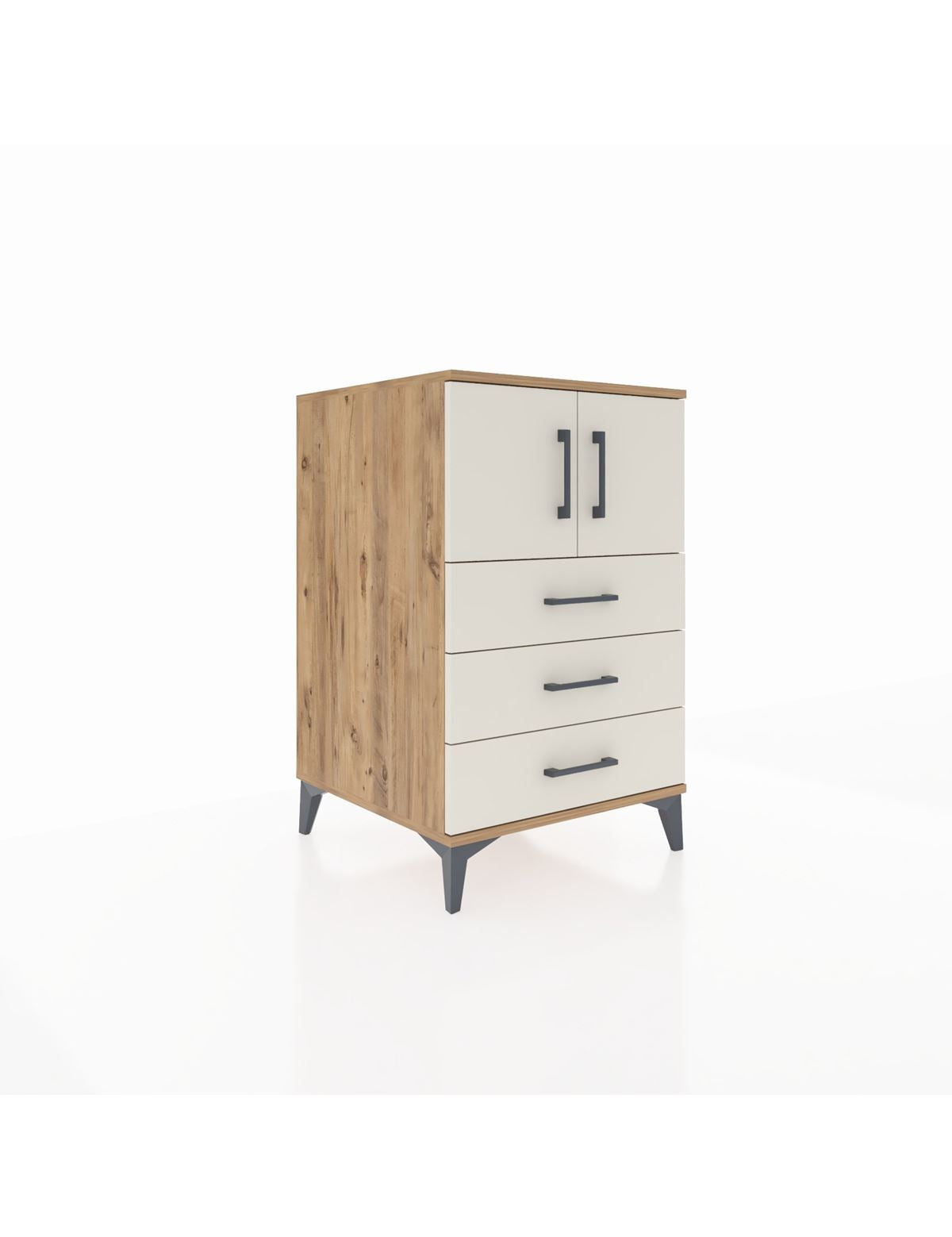 Kronos Komodin Tek Raflı 3 Çekmeceli 2 Kapaklı 60x59x96 Çam-Aytaşı