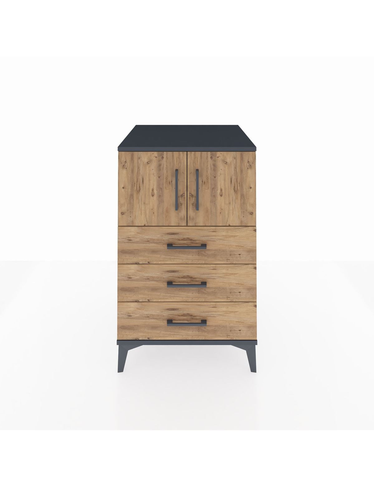 Kronos Komodin Tek Raflı 3 Çekmeceli 2 Kapaklı 60x59x96 Antrasit-Çam