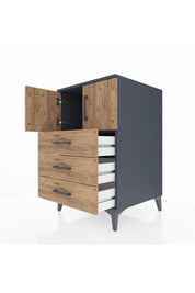 Kronos Komodin Tek Raflı 3 Çekmeceli 2 Kapaklı 60x59x96 Antrasit-Çam