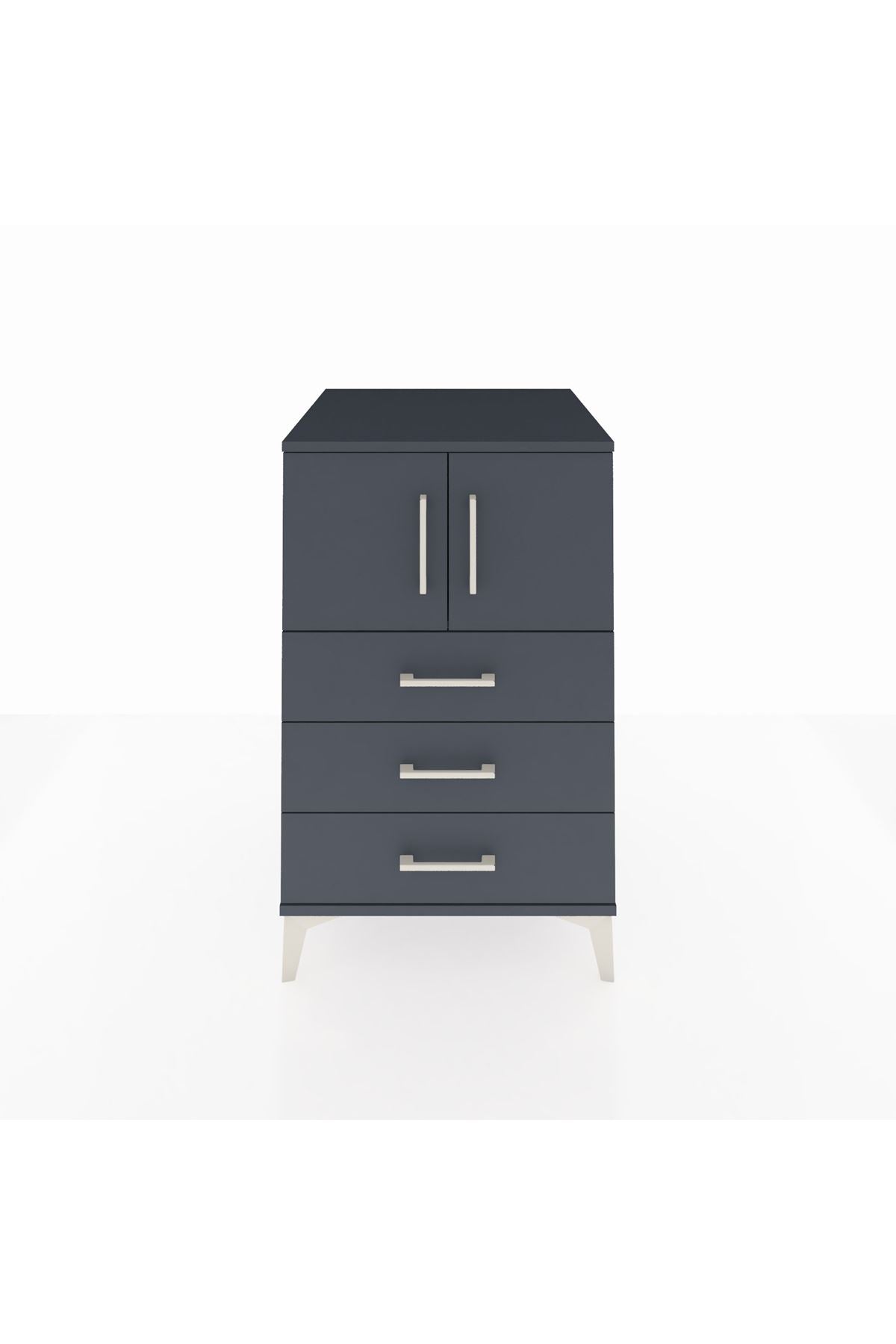 Kronos Komodin Tek Raflı 3 Çekmeceli 2 Kapaklı 60x59x96 Antrasit-Antrasit