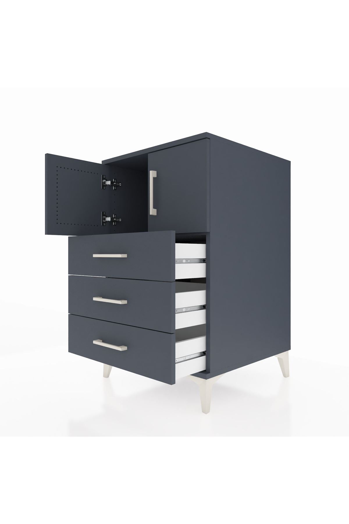 Kronos Komodin Tek Raflı 3 Çekmeceli 2 Kapaklı 60x59x96 Antrasit-Antrasit