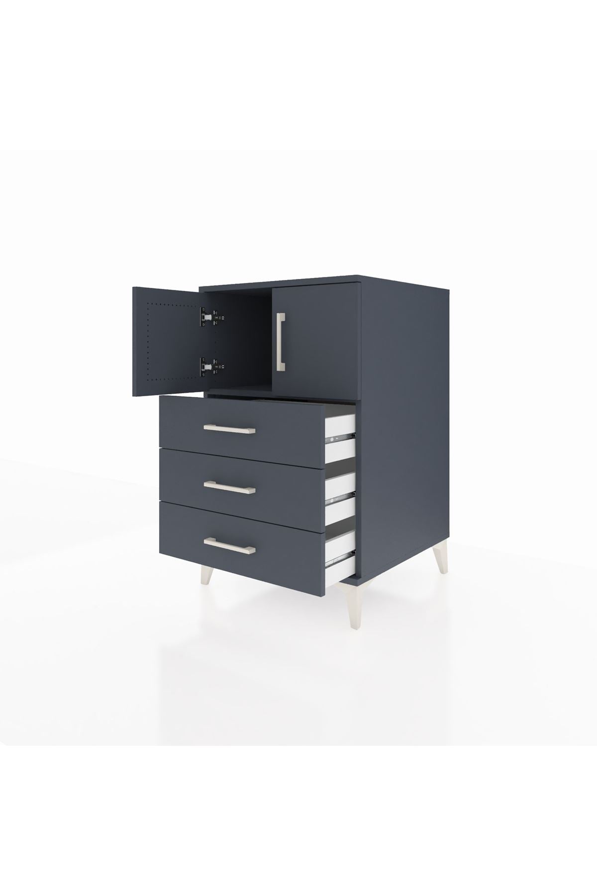 Kronos Komodin Tek Raflı 3 Çekmeceli 2 Kapaklı 60x59x96 Antrasit-Antrasit