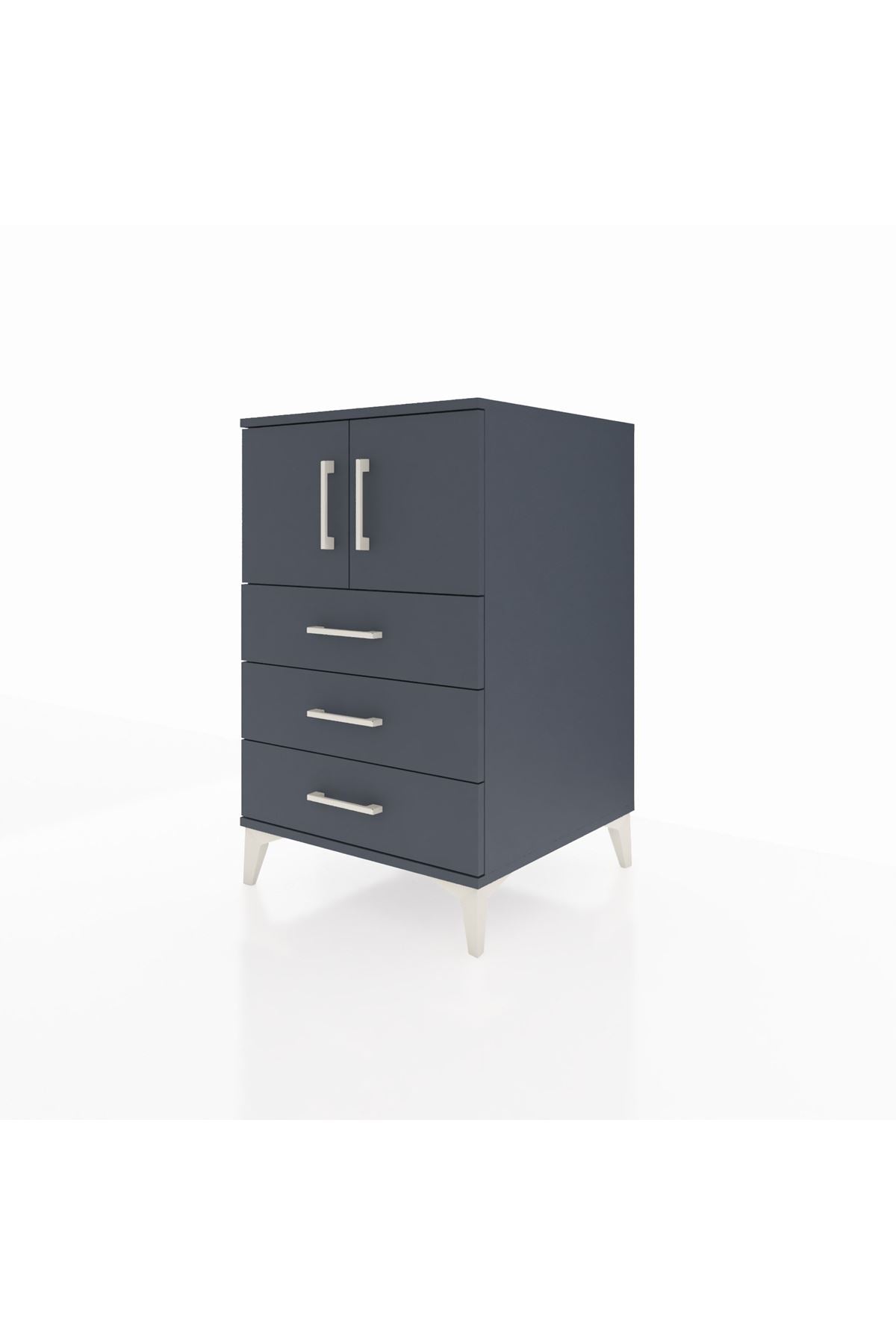 Kronos Komodin Tek Raflı 3 Çekmeceli 2 Kapaklı 60x59x96 Antrasit-Antrasit