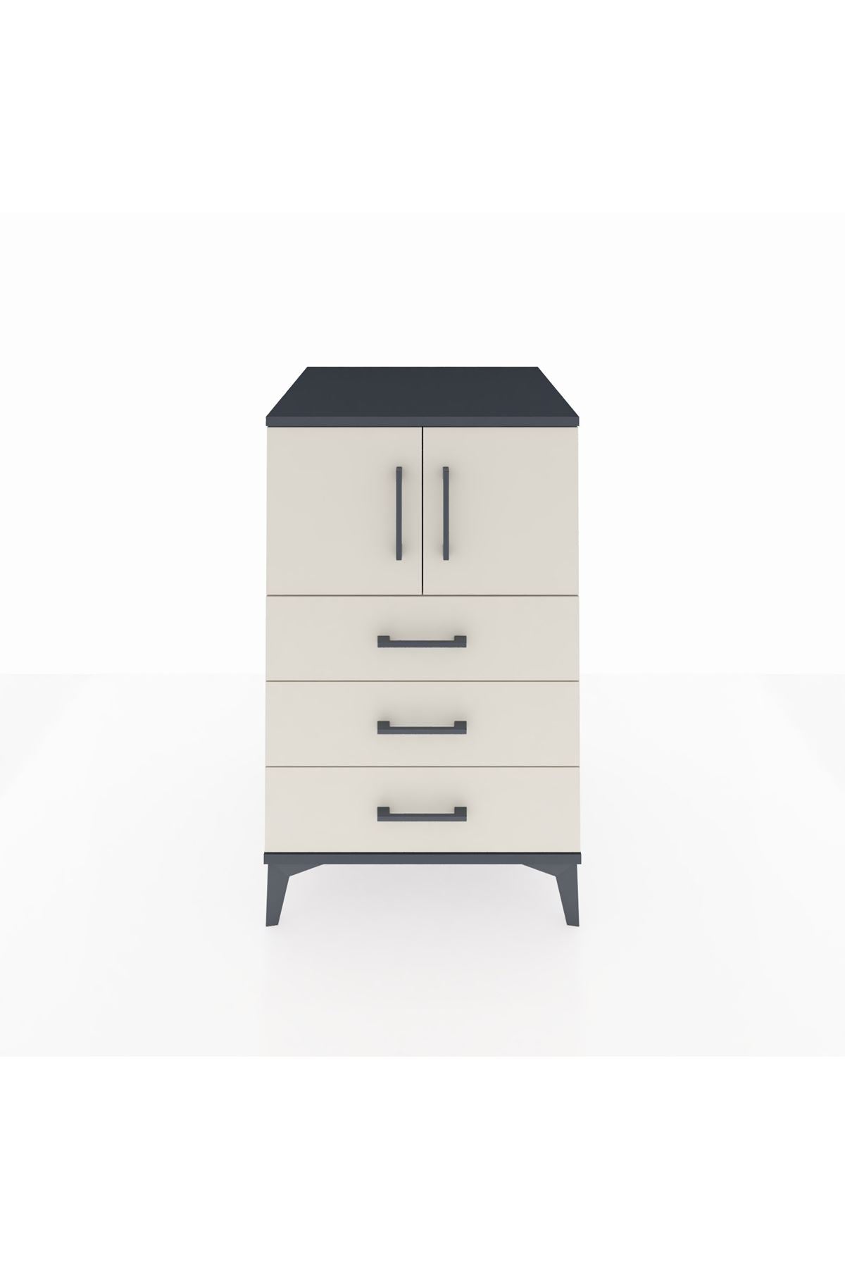 Kronos Komodin Tek Raflı 3 Çekmeceli 2 Kapaklı 60x59x96 Antrasit-Aytaşı