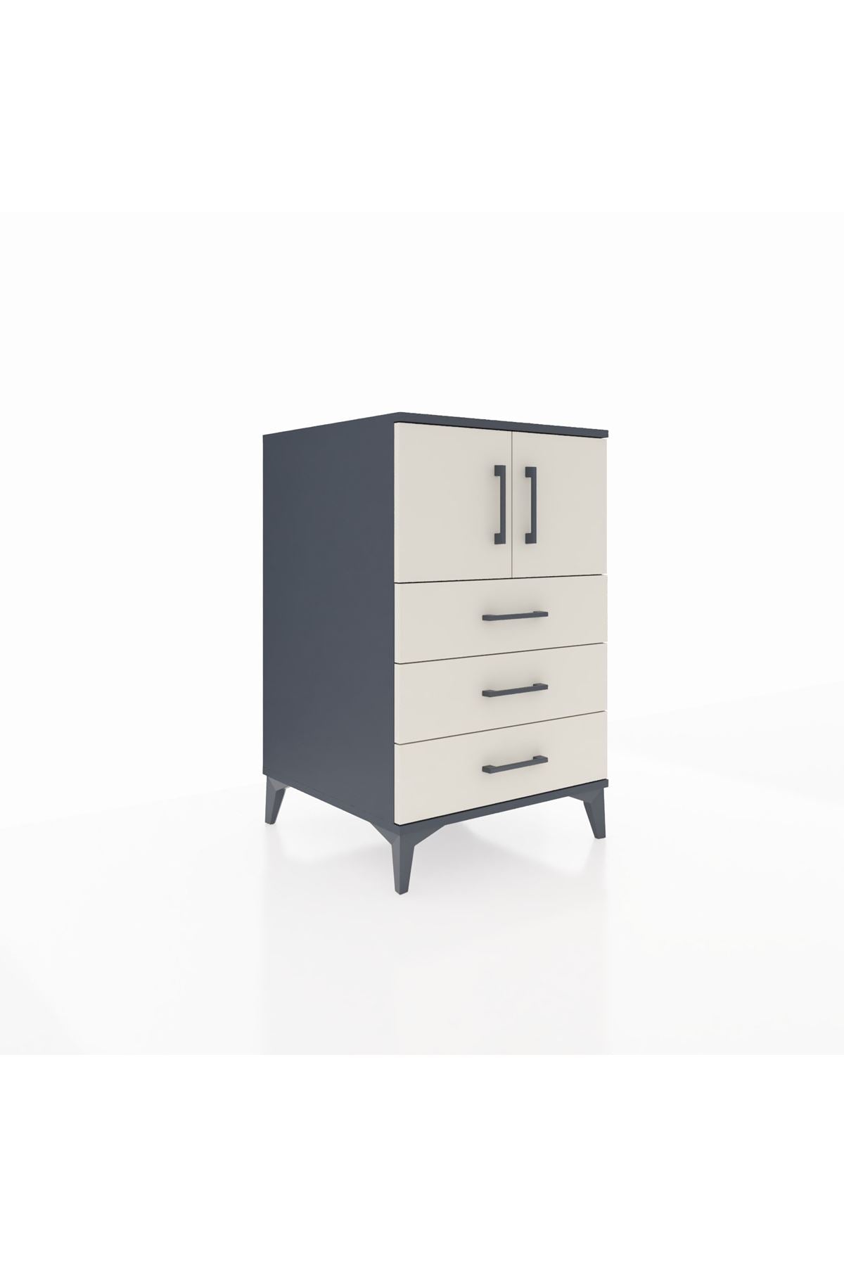 Kronos Komodin Tek Raflı 3 Çekmeceli 2 Kapaklı 60x59x96 Antrasit-Aytaşı