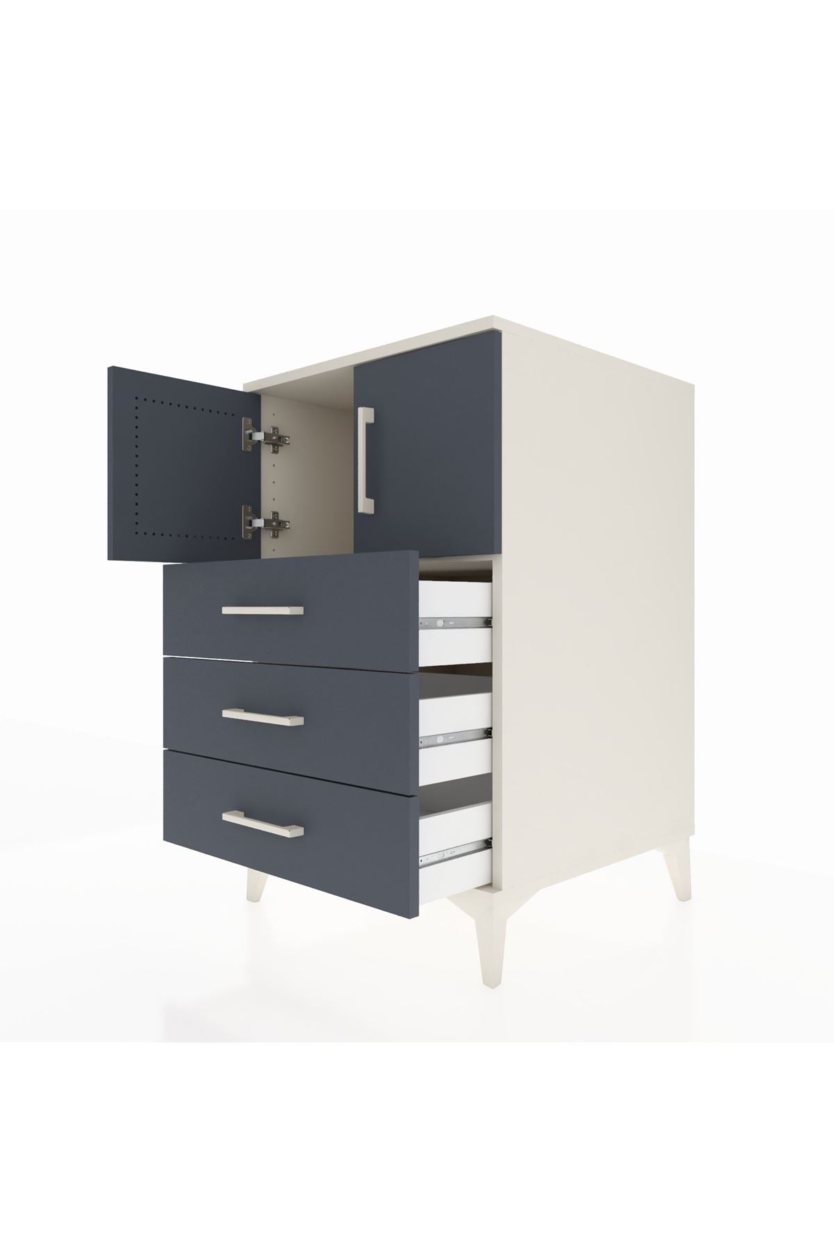 Kronos Komodin Tek Raflı 3 Çekmeceli 2 Kapaklı 60x59x96 Aytaşı-Antrasit