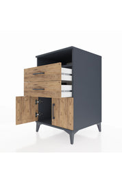 Kronos Komodin Tek Raflı 2 Çekmeceli 2 Kapaklı 60x59x96 Antrasit-Çam