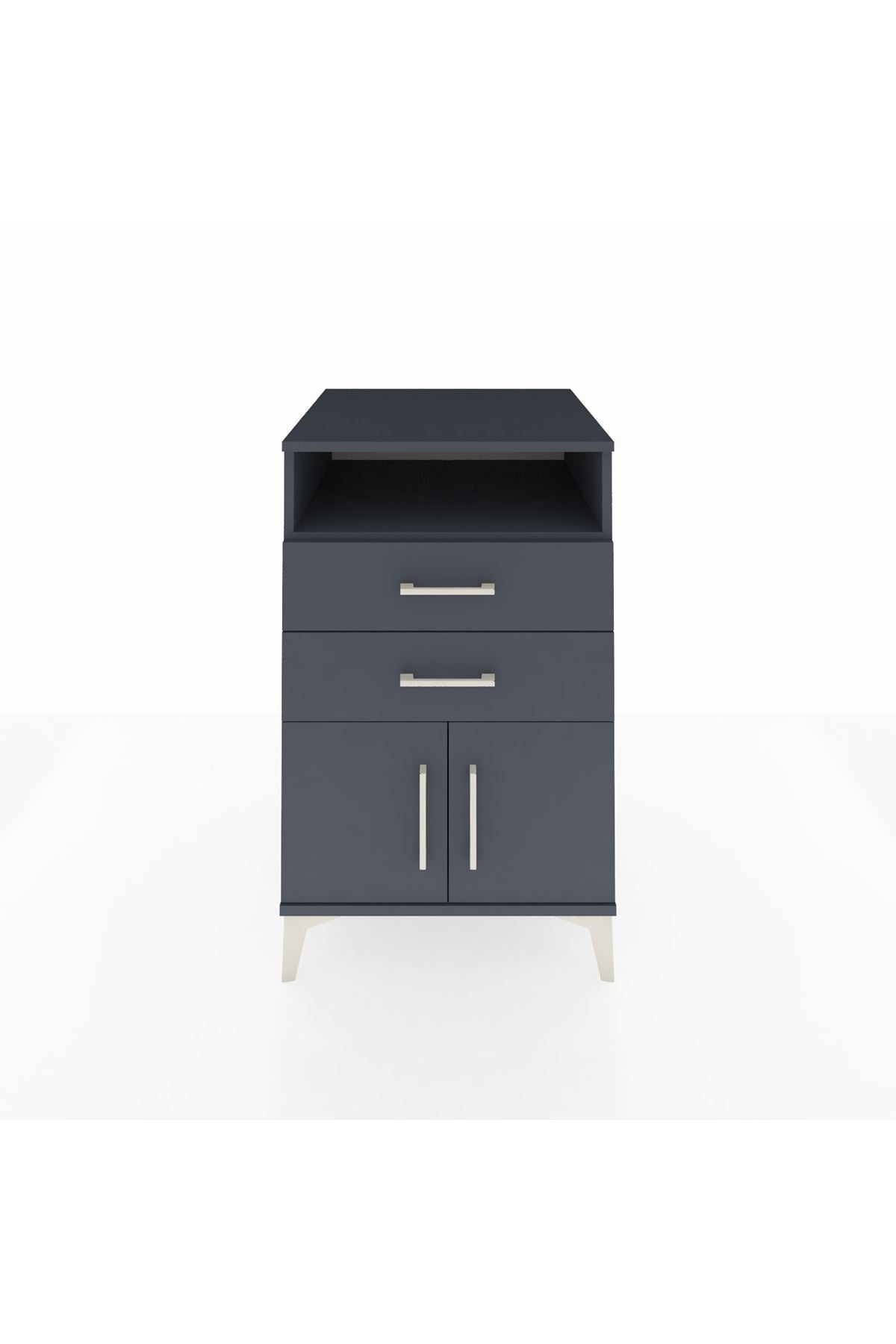 Kronos Komodin Tek Raflı 2 Çekmeceli 2 Kapaklı 60x59x96 Antrasit-Antrasit