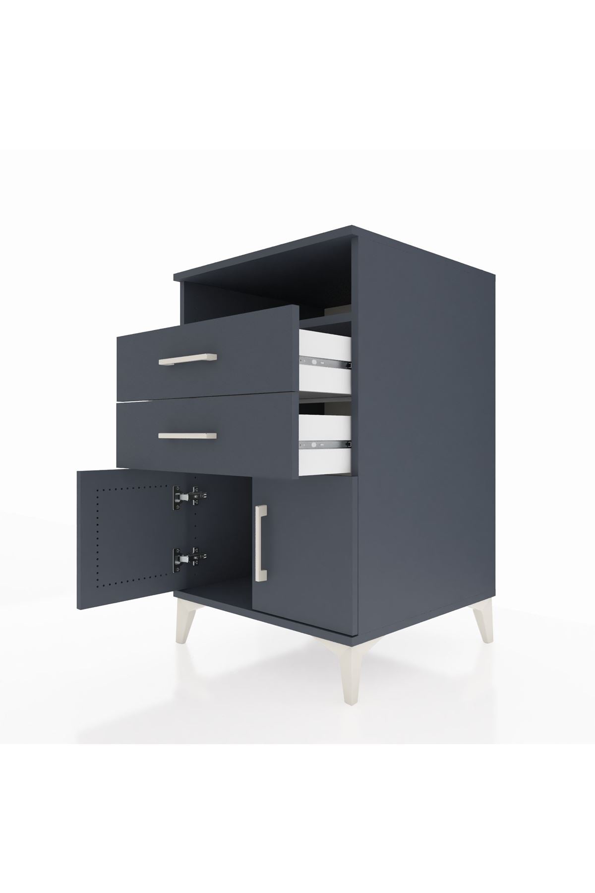 Kronos Komodin Tek Raflı 2 Çekmeceli 2 Kapaklı 60x59x96 Antrasit-Antrasit