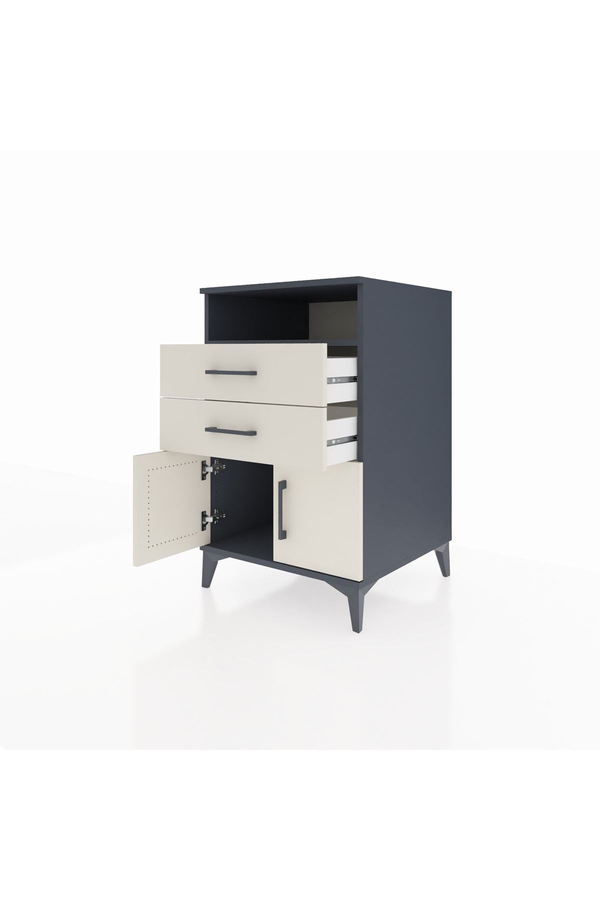 Kronos Komodin Tek Raflı 2 Çekmeceli 2 Kapaklı 60x59x96 Antrasit-Aytaşı