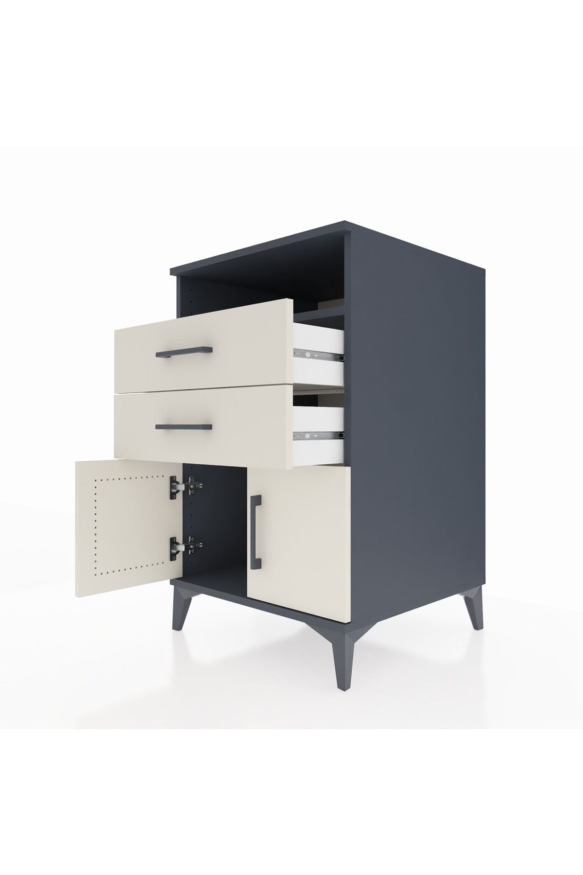 Kronos Komodin Tek Raflı 2 Çekmeceli 2 Kapaklı 60x59x96 Antrasit-Aytaşı