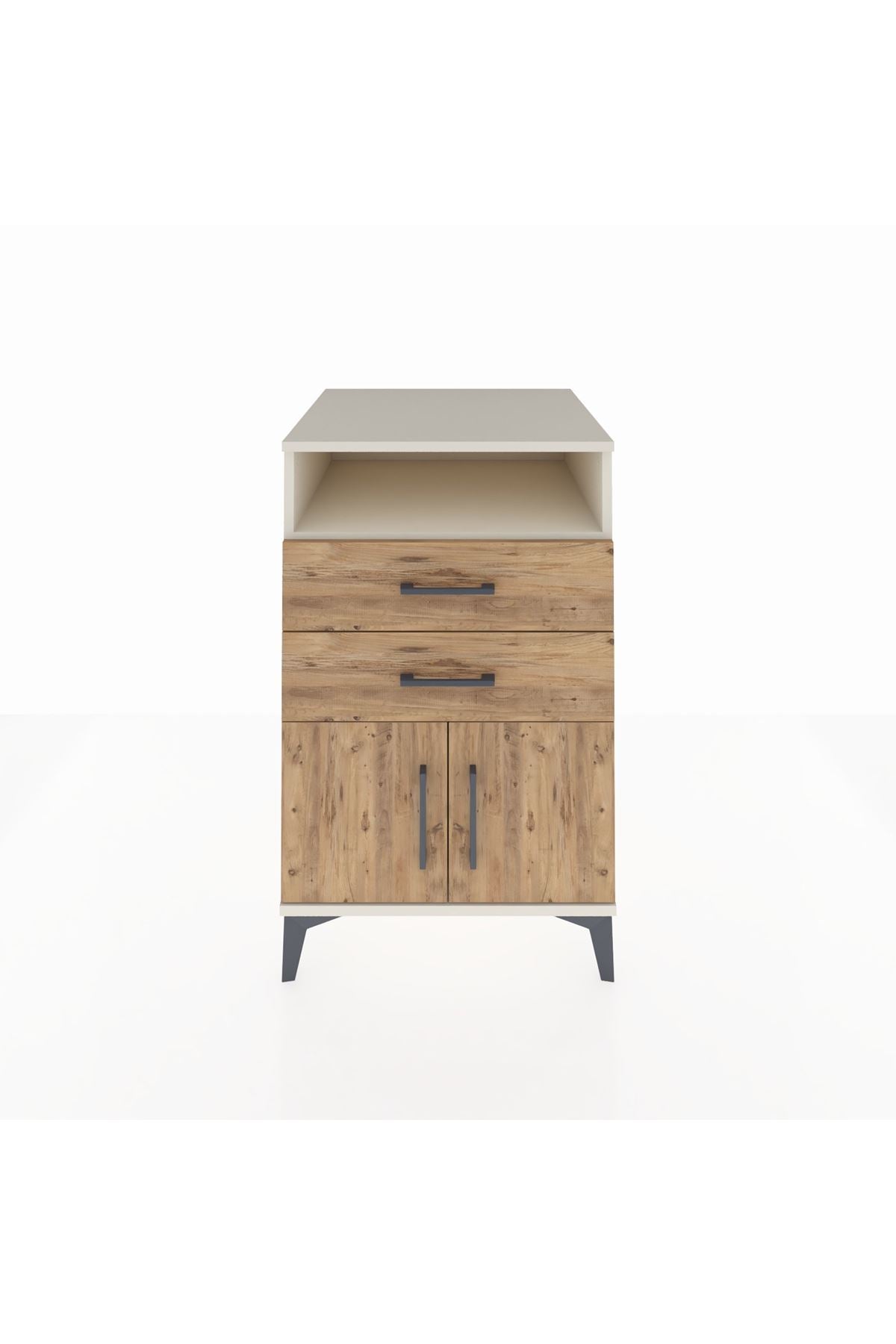 Kronos Komodin Tek Raflı 2 Çekmeceli 2 Kapaklı 60x59x96 Aytaşı-Çam