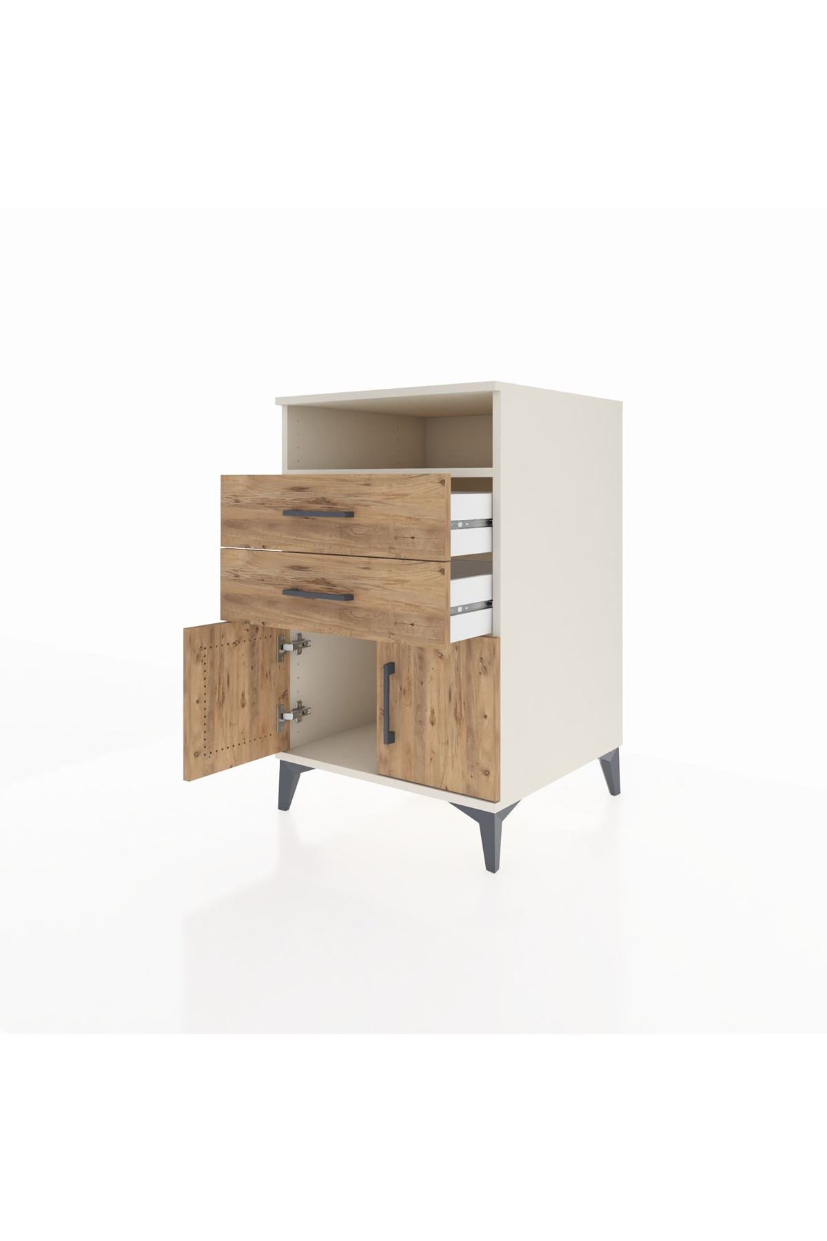 Kronos Komodin Tek Raflı 2 Çekmeceli 2 Kapaklı 60x59x96 Aytaşı-Çam