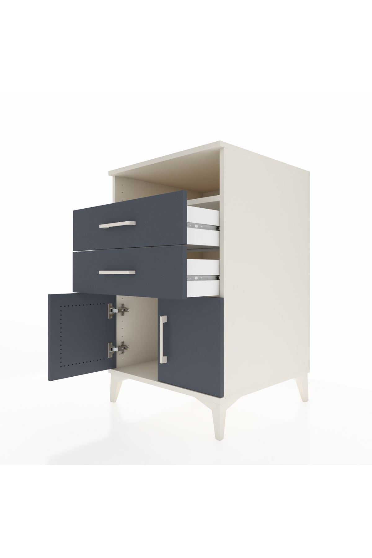 Kronos Komodin Tek Raflı 2 Çekmeceli 2 Kapaklı 60x59x96 Aytaşı-Antrasit