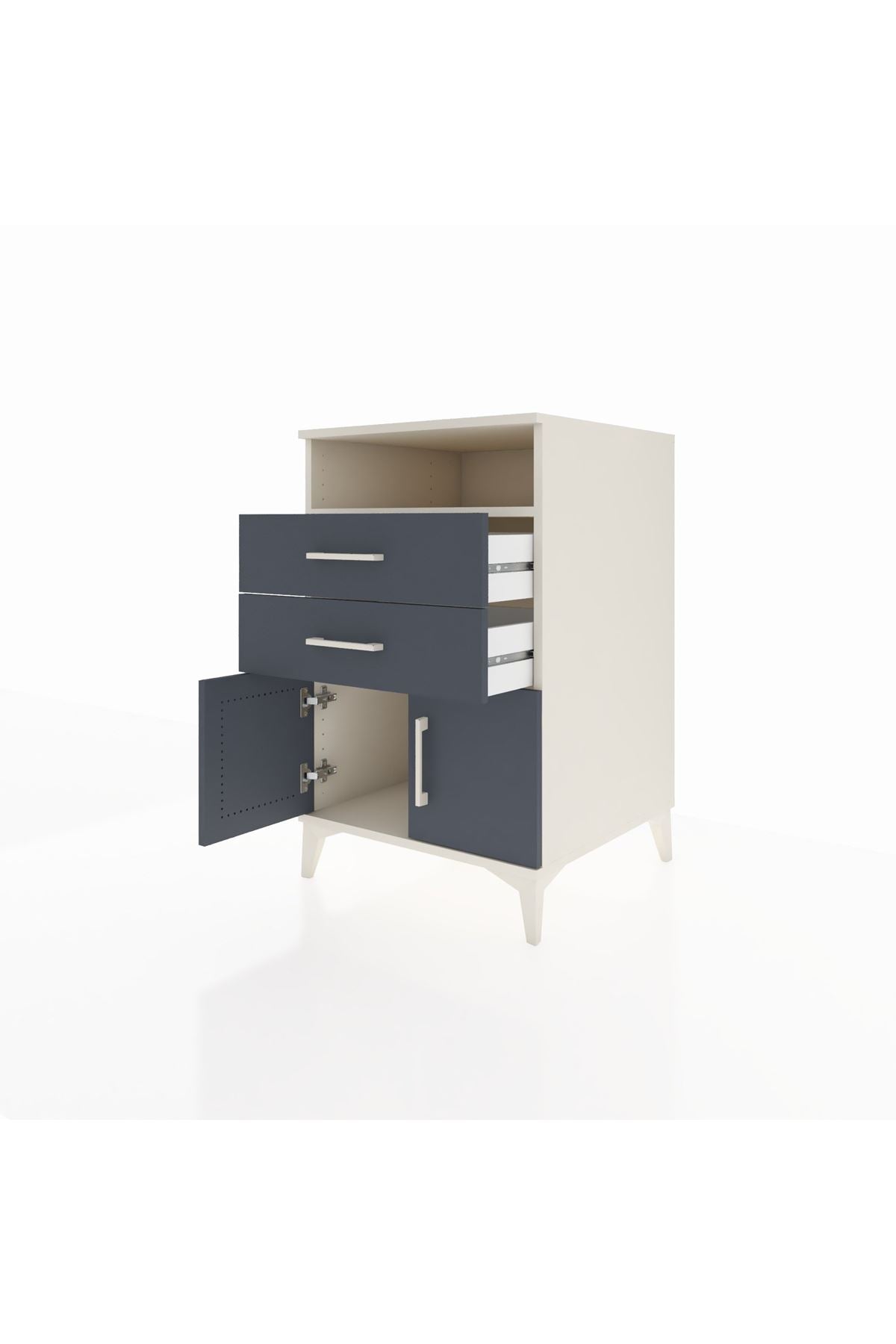 Kronos Komodin Tek Raflı 2 Çekmeceli 2 Kapaklı 60x59x96 Aytaşı-Antrasit