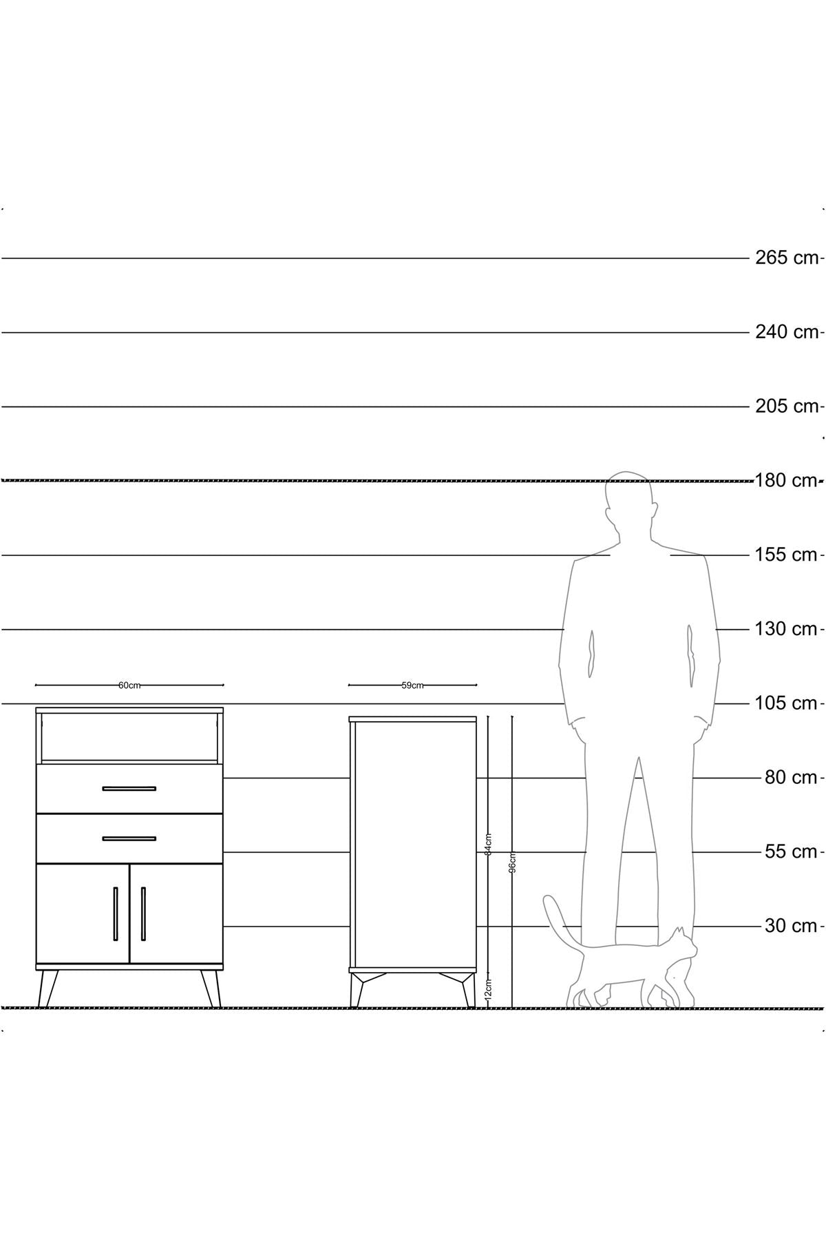 Kronos Komodin Tek Raflı 2 Çekmeceli 2 Kapaklı 60x59x96 Aytaşı-Antrasit