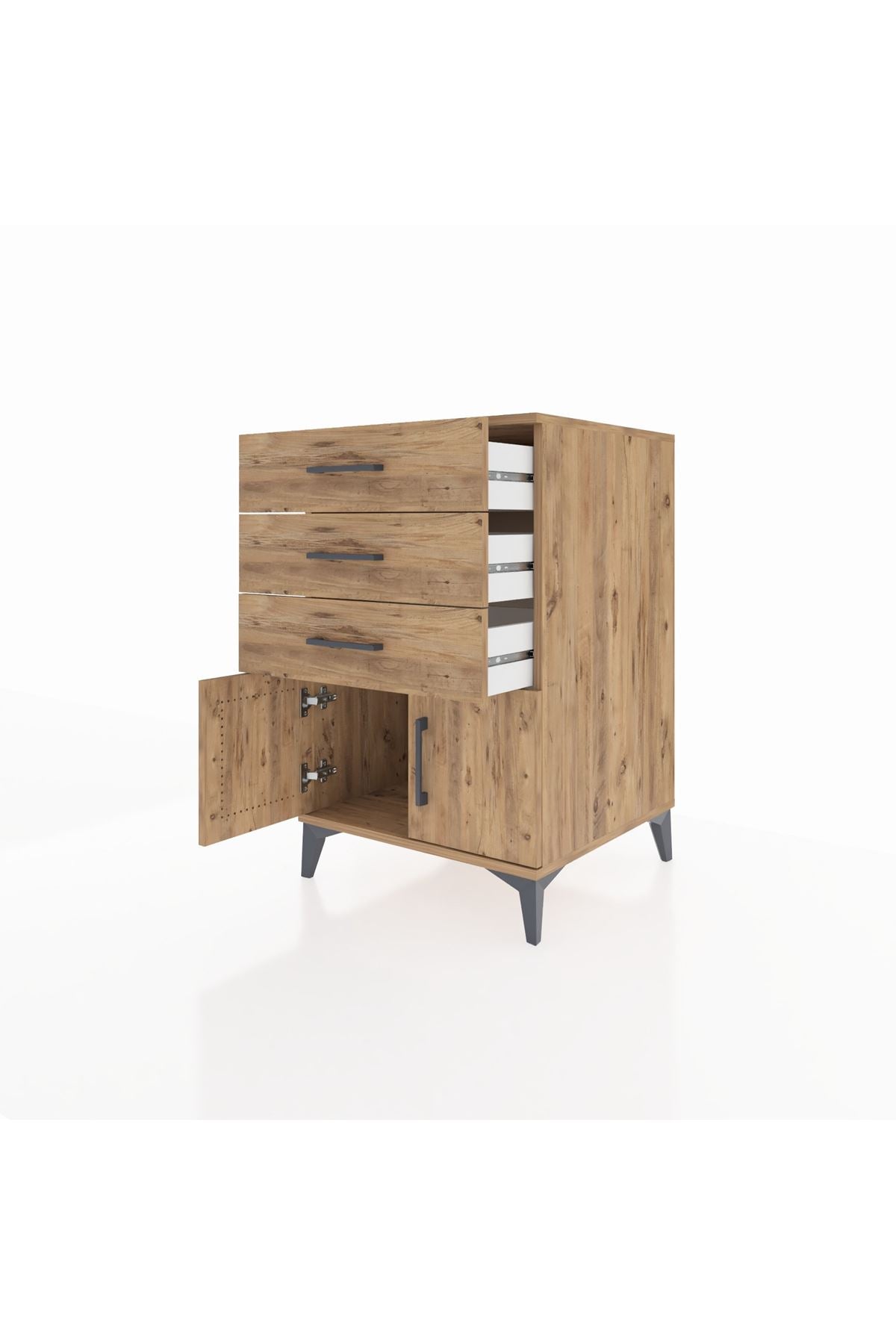 Kronos Komodin 3 Çekmeceli 2 Kapaklı 60x59x96 Çam-Çam