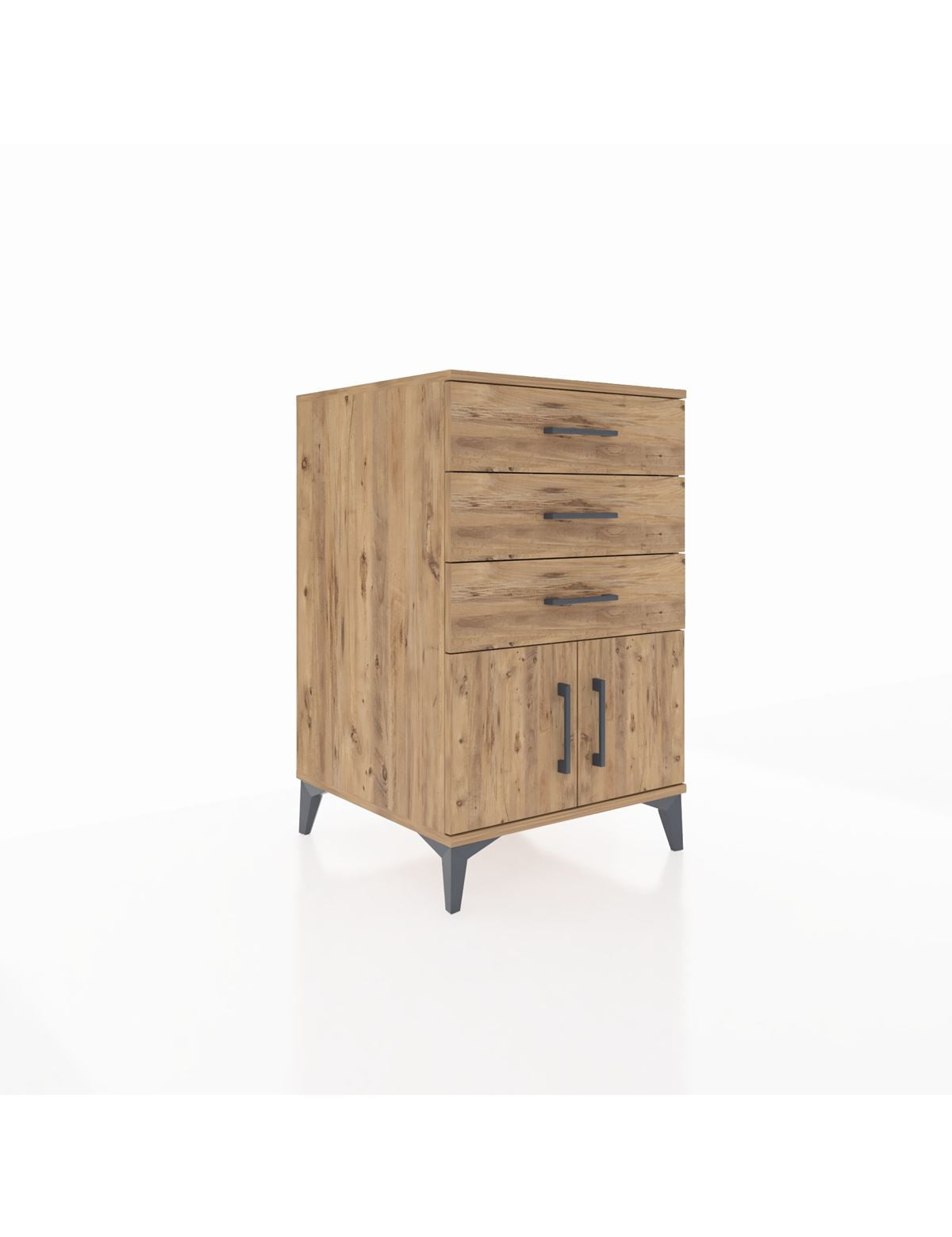 Kronos Komodin 3 Çekmeceli 2 Kapaklı 60x59x96 Çam-Çam