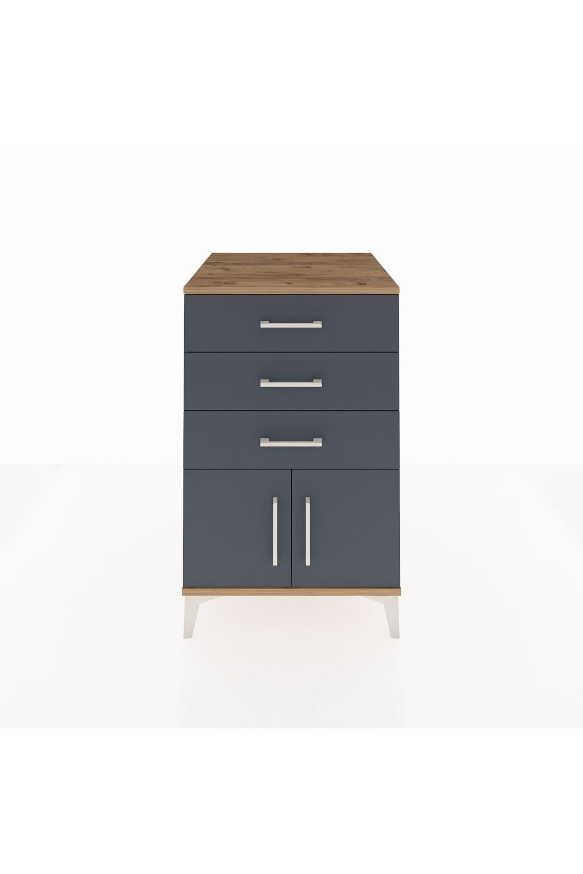 Kronos Komodin 3 Çekmeceli 2 Kapaklı 60x59x96 Çam-Antrasit