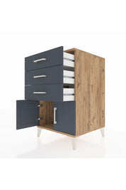 Kronos Komodin 3 Çekmeceli 2 Kapaklı 60x59x96 Çam-Antrasit