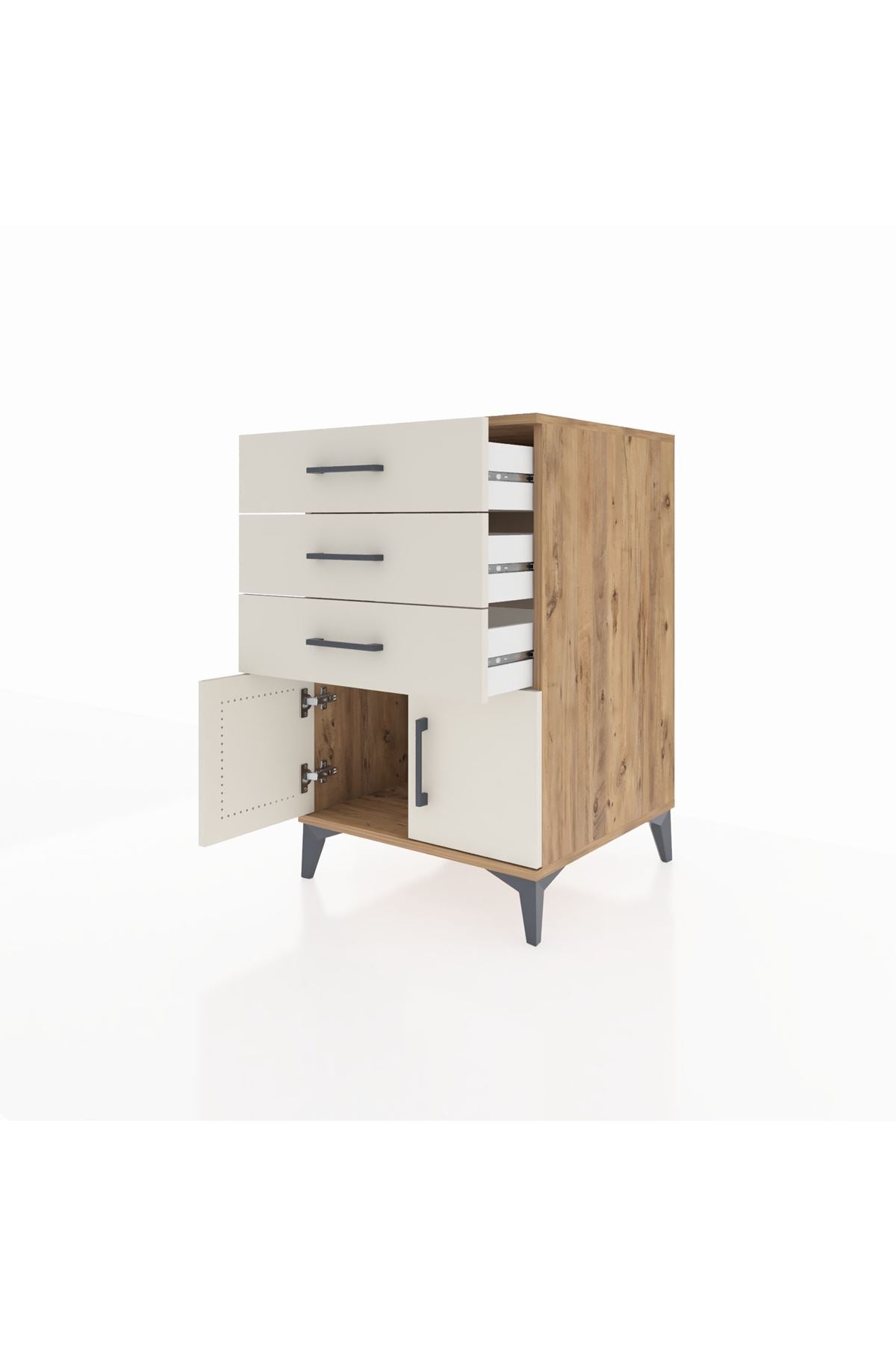 Kronos Komodin 3 Çekmeceli 2 Kapaklı 60x59x96 Çam-Aytaşı