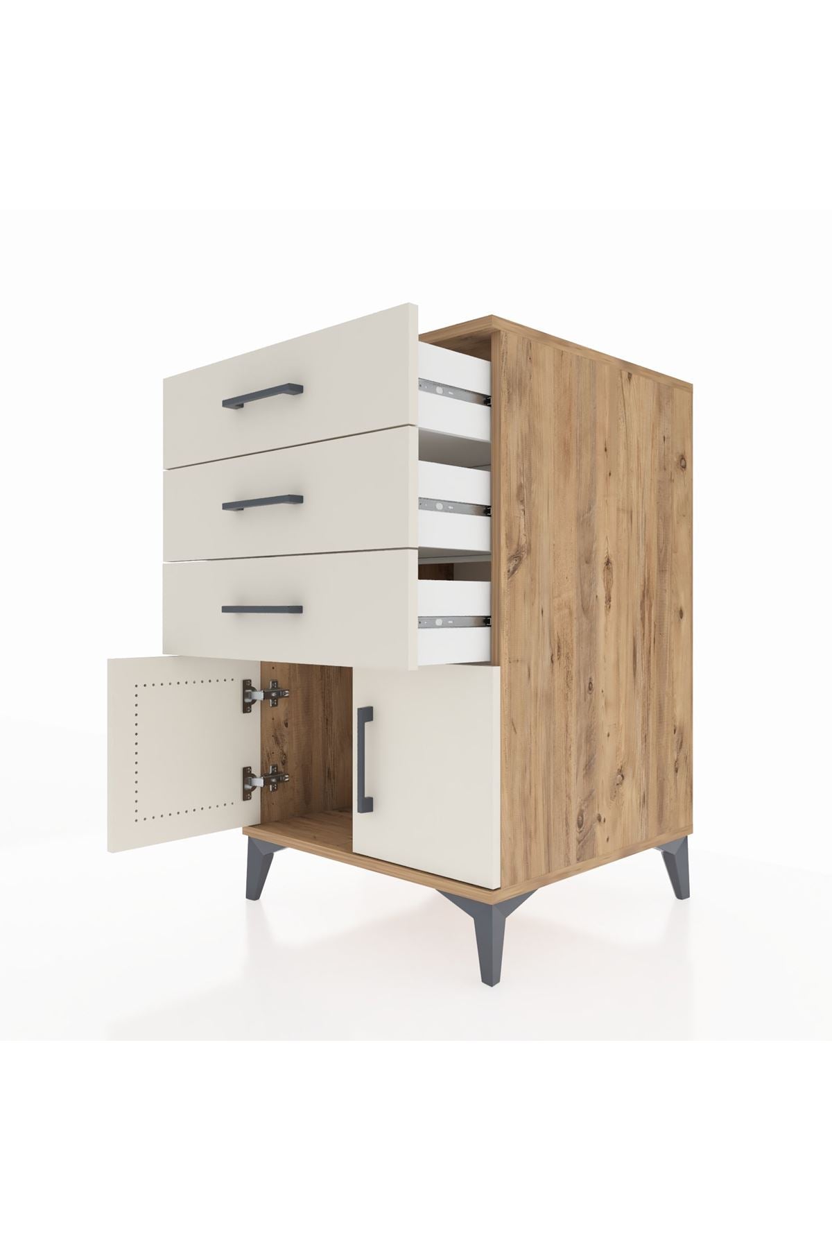Kronos Komodin 3 Çekmeceli 2 Kapaklı 60x59x96 Çam-Aytaşı