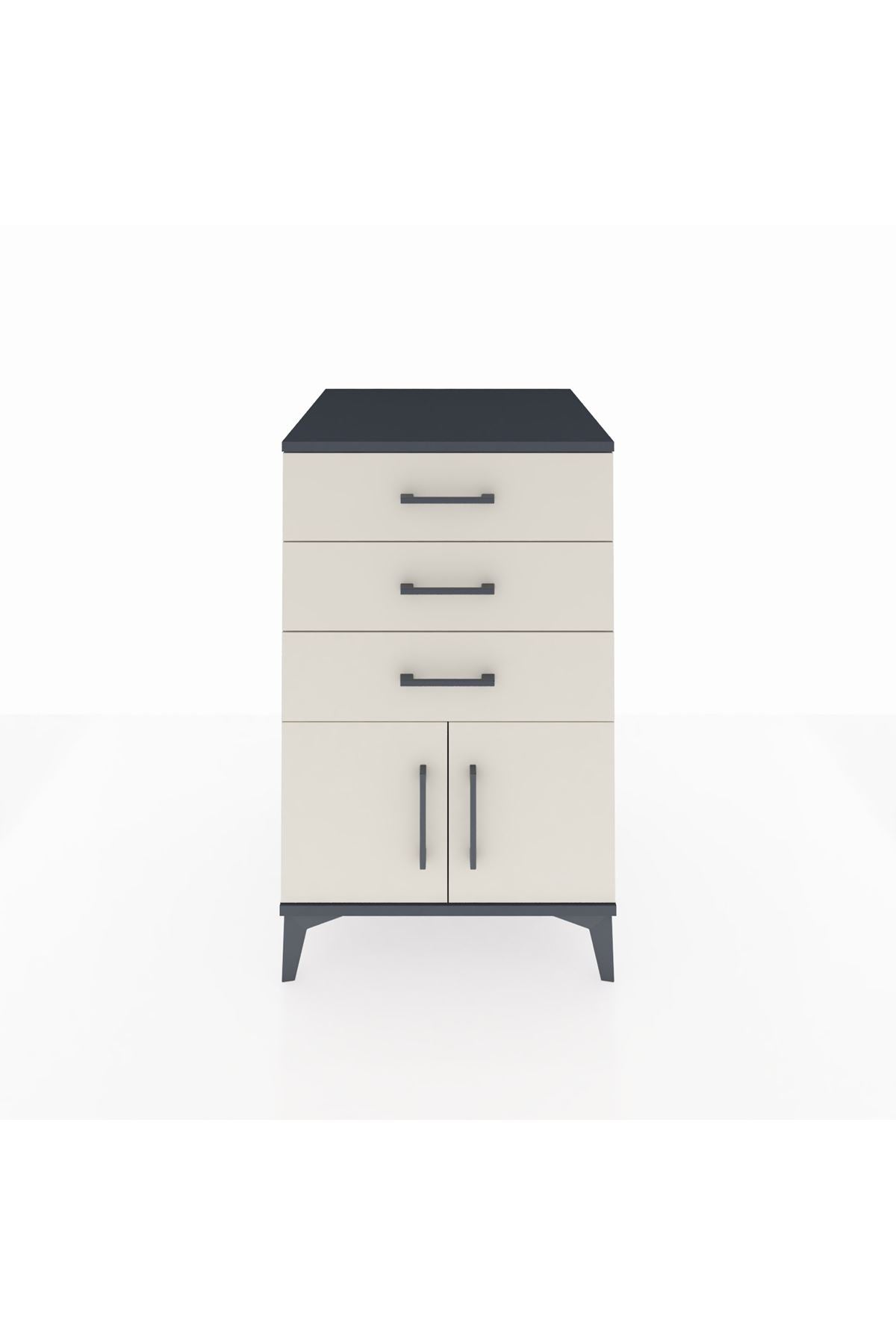 Kronos Komodin 3 Çekmeceli 2 Kapaklı 60x59x96 Antrasit-Aytaşı