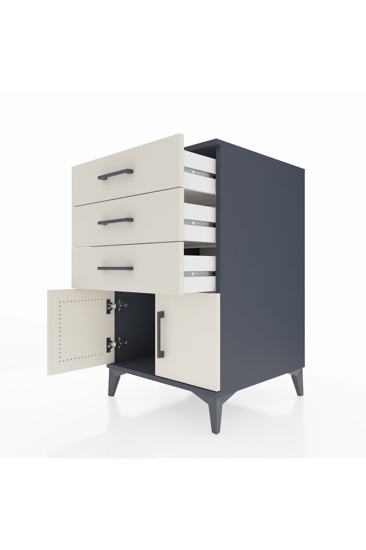 Kronos Komodin 3 Çekmeceli 2 Kapaklı 60x59x96 Antrasit-Aytaşı